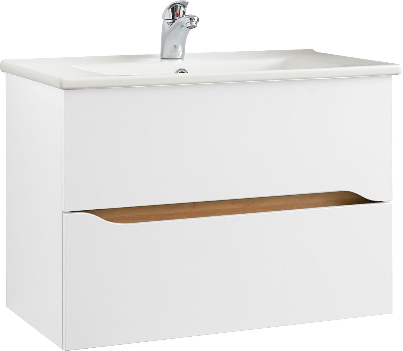 Saphir Badmöbel-Set »Quickset 5-teilig, Keramik-Waschtisch und LED-Spiegelschrank«, (6 St.), Midischrank, Unterschrank, Hängeschrank, inkl. Türdämpfer, 7 Türen