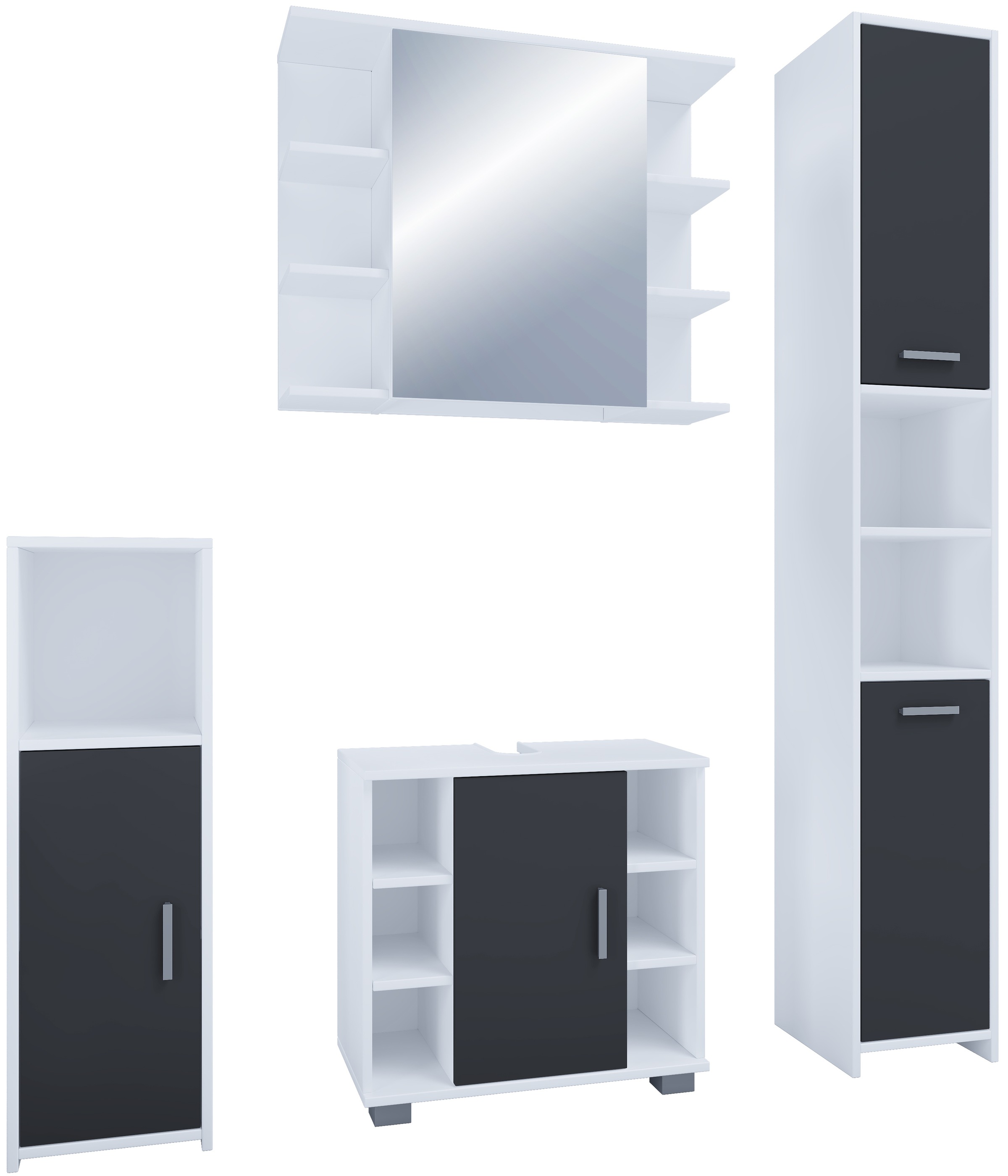 VCM Waschbeckenunterschrank »VCM 4-tlg. Badmöbelset | Badmöbel | Set aus Unterschrank, Midischrank, Hochschrank und Spiegelschrank | Badezimmermöbel - Zalo II« 4 Stk. tlg.