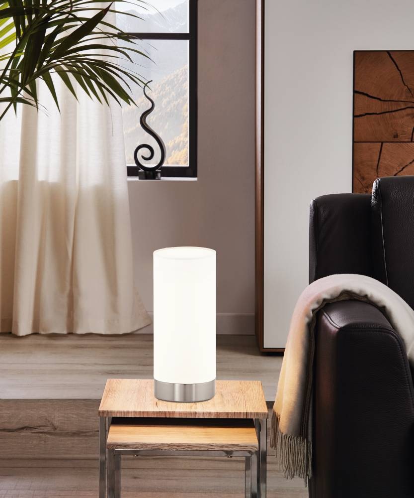 EGLO Tischleuchte »DAMASCO 1 Tischlampe, weiß, nickel-matt, exkl. Leuchtmittel«, 1 flammig, Leuchtmittel E27 | Leuchtmittel wechselbar-ohne Leuchtmittel, Nachttischlampe, Schreibtisch, Büro, elegant und zeitlos, 21,5x10cm