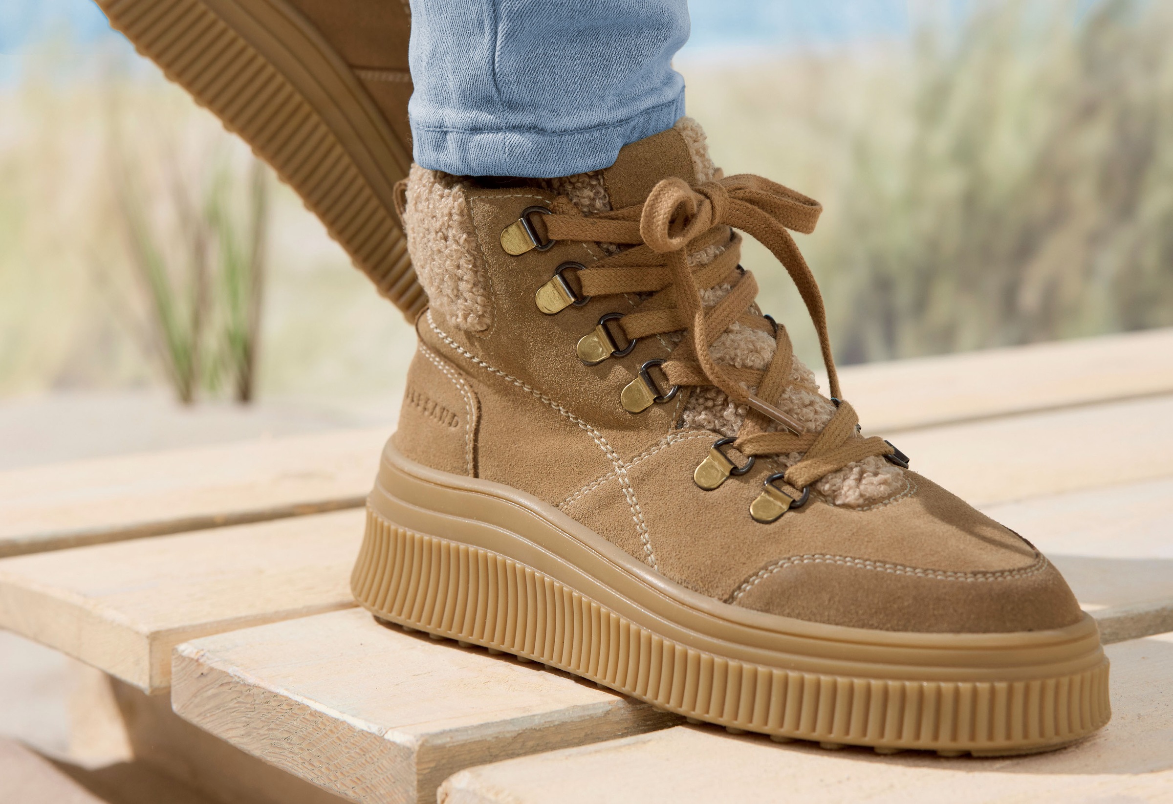 Elbsand Stiefelette »Stiefel, Boots, Winterboots, Lederstiefelette, Lederboots«  NEU aus hochwertigem Veloursleder mit Teddyfell und Plateausohle