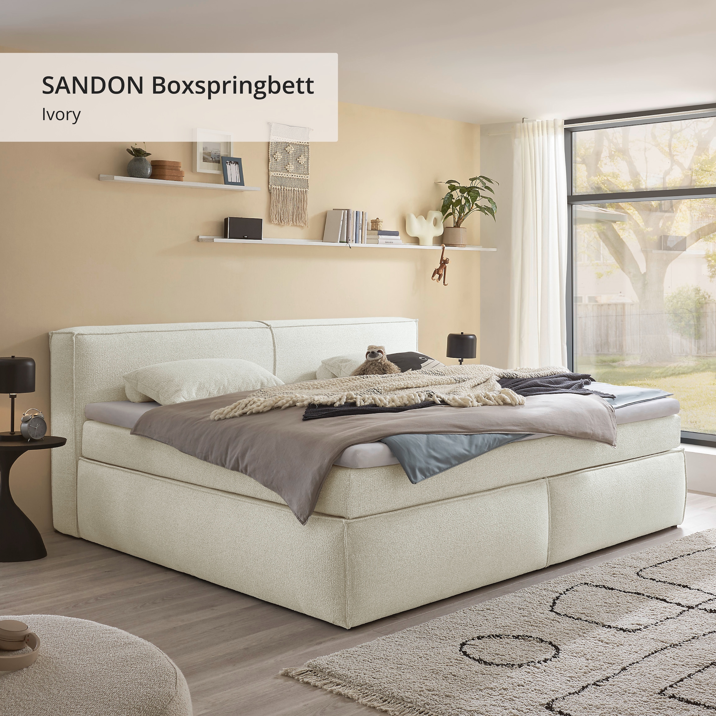 ED EXCITING DESIGN Boxspringbett »Sandon erhältlich in 180cm oder als Familienbett 240cm Breite« 7-Zonen-Federkern H3/H4 mit Kokosmatte und Topper (waschbar)