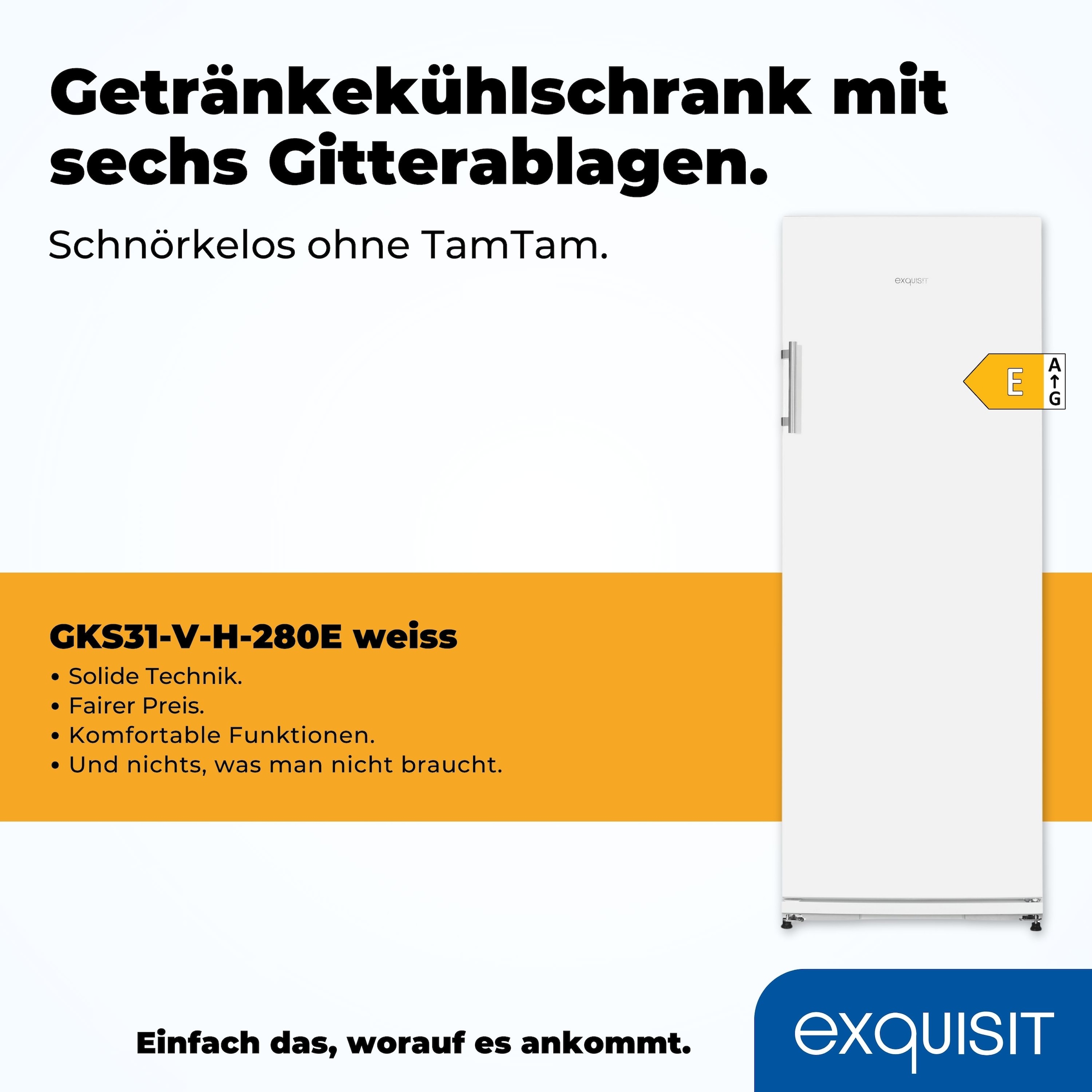 exquisit Getränkekühlschrank »GKS31-V-H-280E weiss«