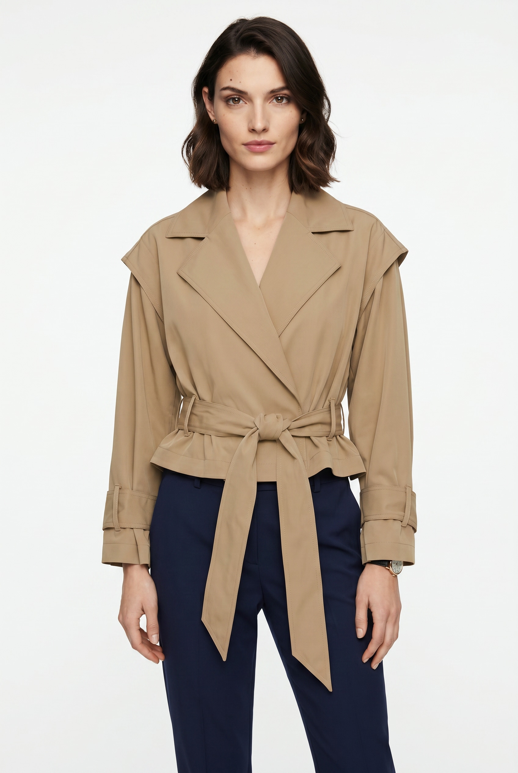 BOSS ORANGE Kurzjacke »Jophelia Premium Damenmode« aus softem Materialmix, mit Bindegürtel