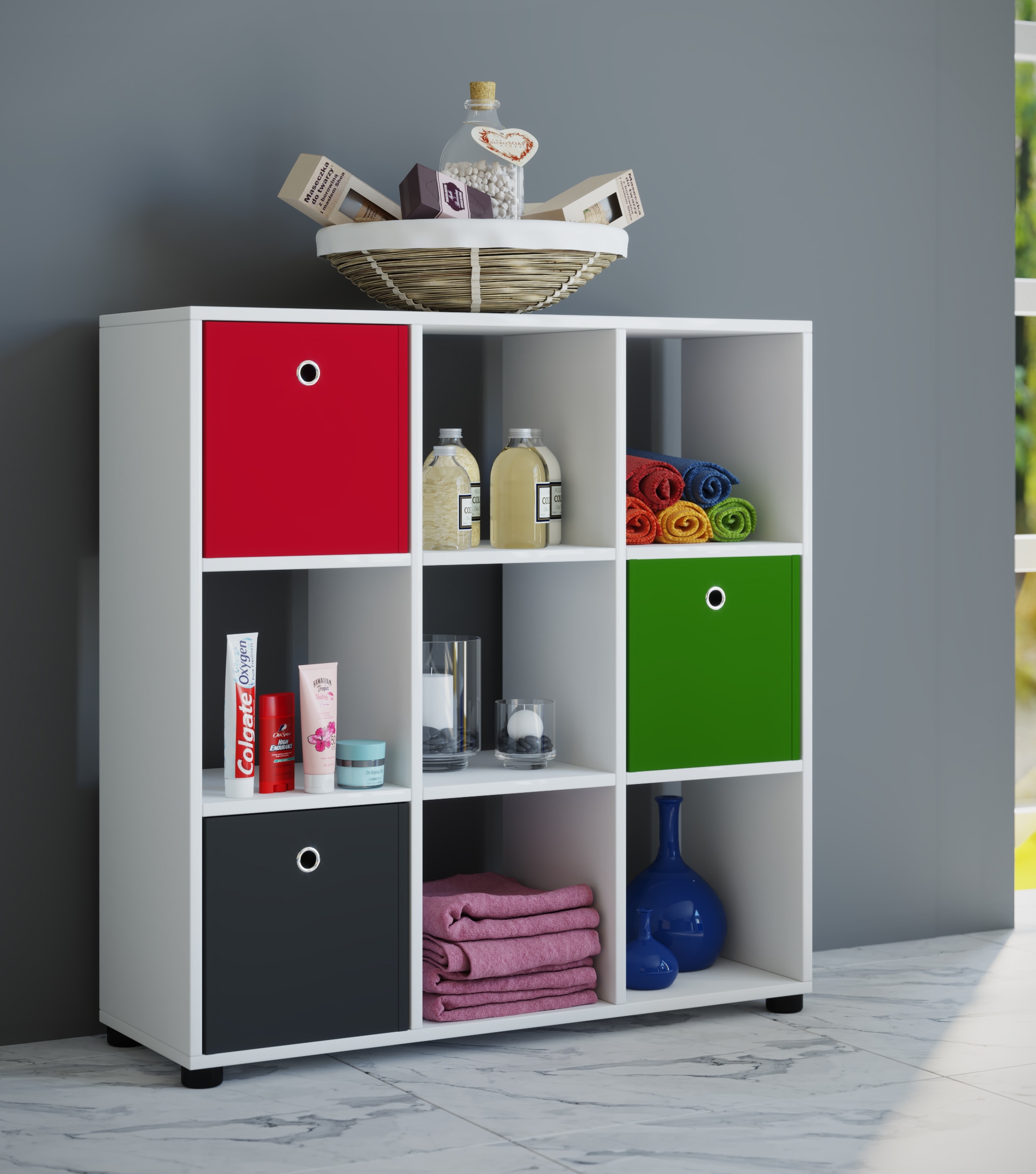 VCM Standregal »VCM Holzregal stehend | platzsparendes Regal | Maße: H. 93 x B. 90 x T. 30 cm | Elegantes Regal stehend | Aufbewahrungsregal | Bücherregal - Benas-3x3«