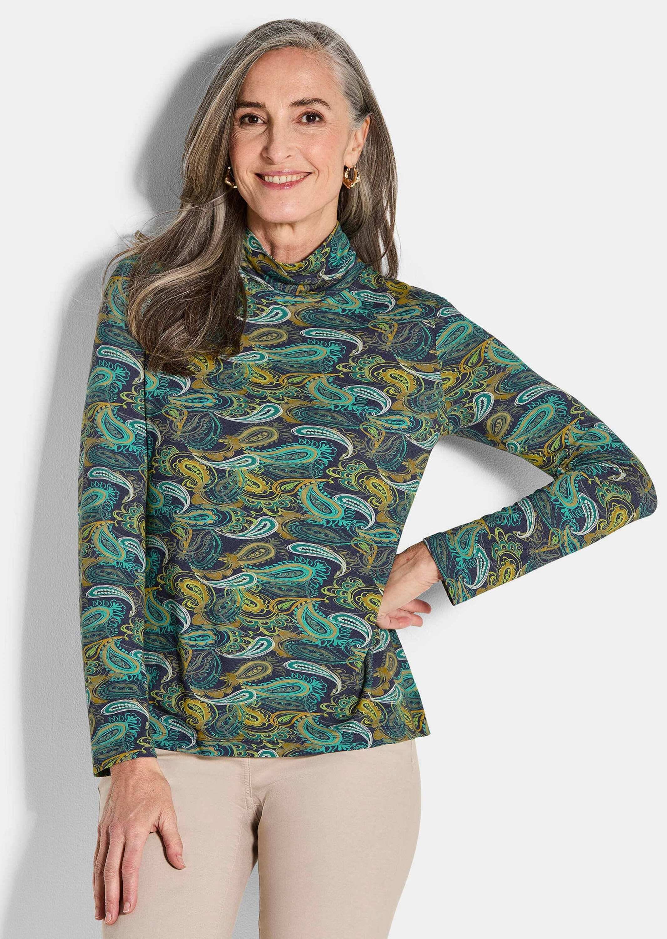 GOLDNER Langarmshirt »Kurzgröße Jersey-Shirt mit Paisley-Muster«