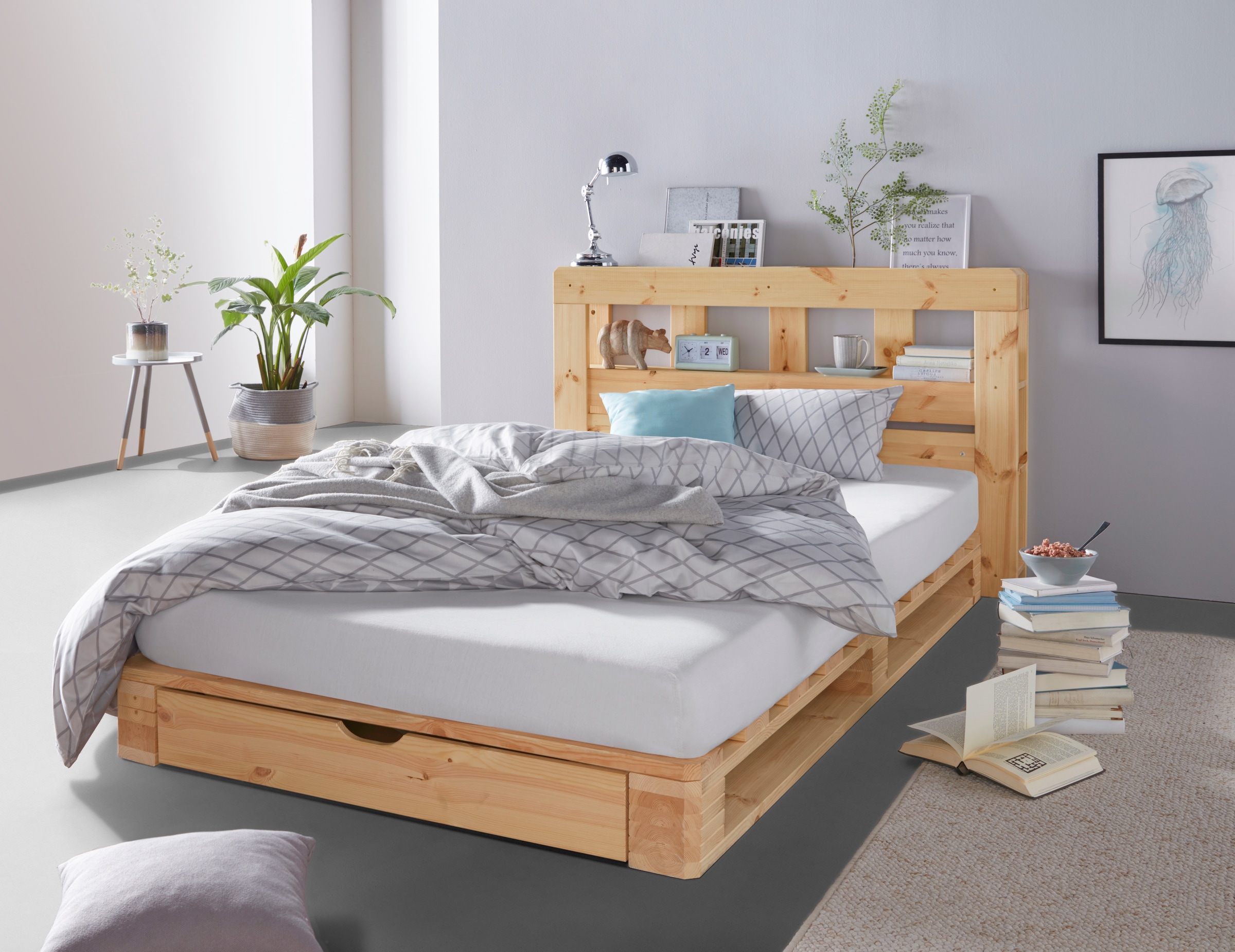 Home affaire Palettenbett »"ALASCO " BESTSELLER! Mit Schublade«, zertifiziertes Massivholz, erweiterbar zum Doppel- oder Familienbett