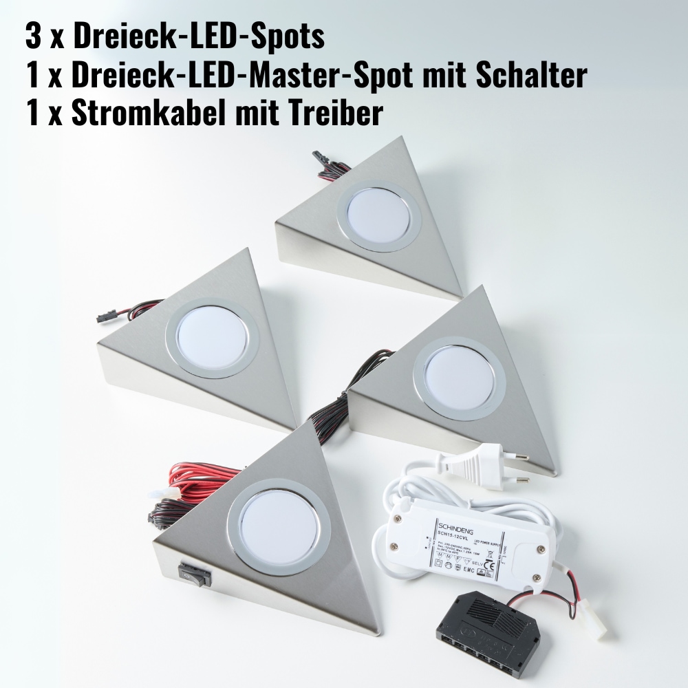 Loevschall Unterschrankleuchte »Emerald Kit Unterbauleuchte Küche LED 230V, 3er-Set, LED-Lampe«, Leuchtmittel LED-Modul | LED fest integriert, Weißlicht, einfache Installation, integriertem Schalter, Edelstahl