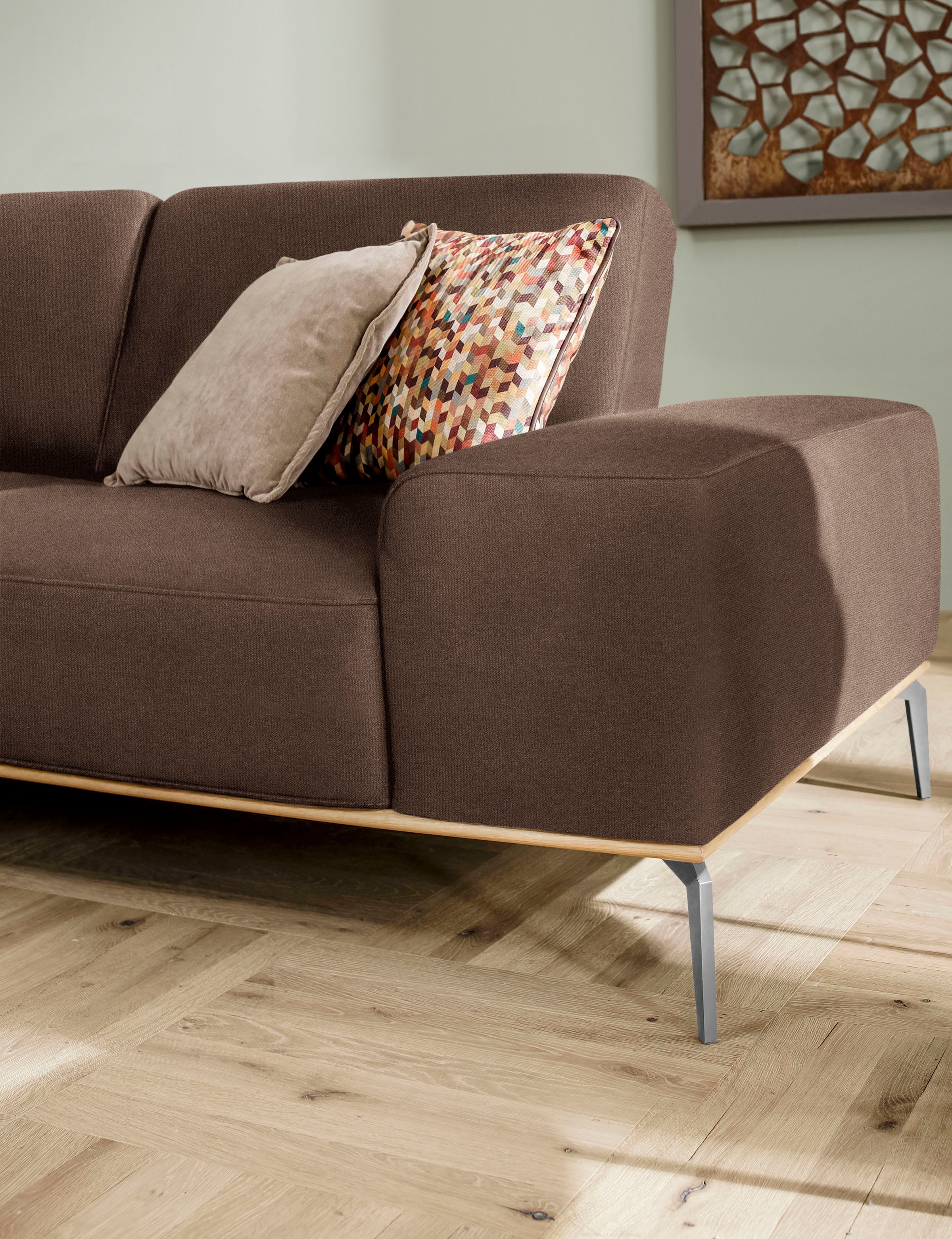 W.SCHILLIG Ecksofa »run, Designsofa mit tollem Sitzkomfort, bequem, L-Form«, mit elegantem Holzsockel, Füße in Chrom glänzend, Breite 319 cm