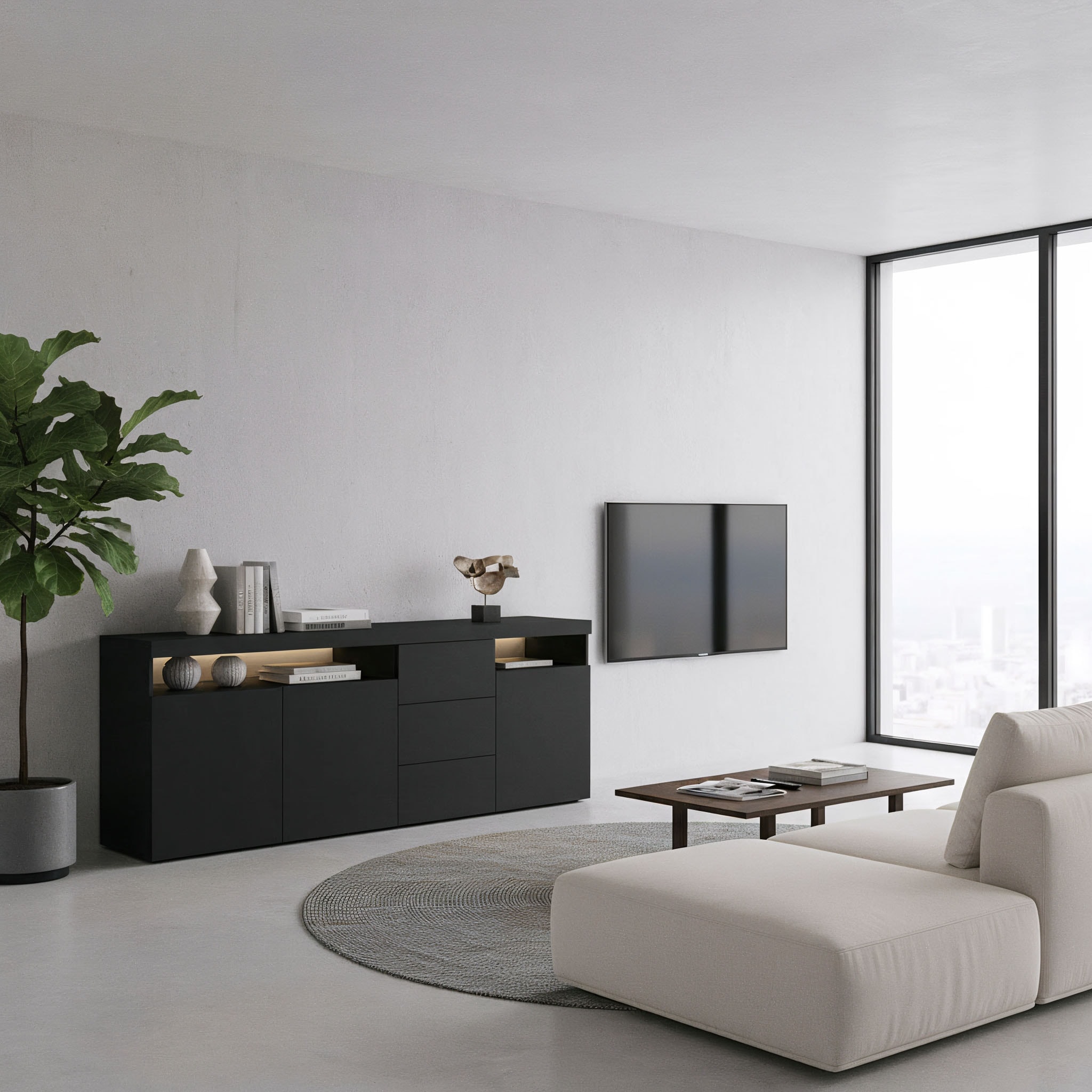 borchardt Möbel Sideboard »Kapstadt, Kommode mit Push-to-open-Funktion, Hochglanz-Dekor« Breite 200cm mit viel Stauraum, 3 Schubfächern und 3 Türen