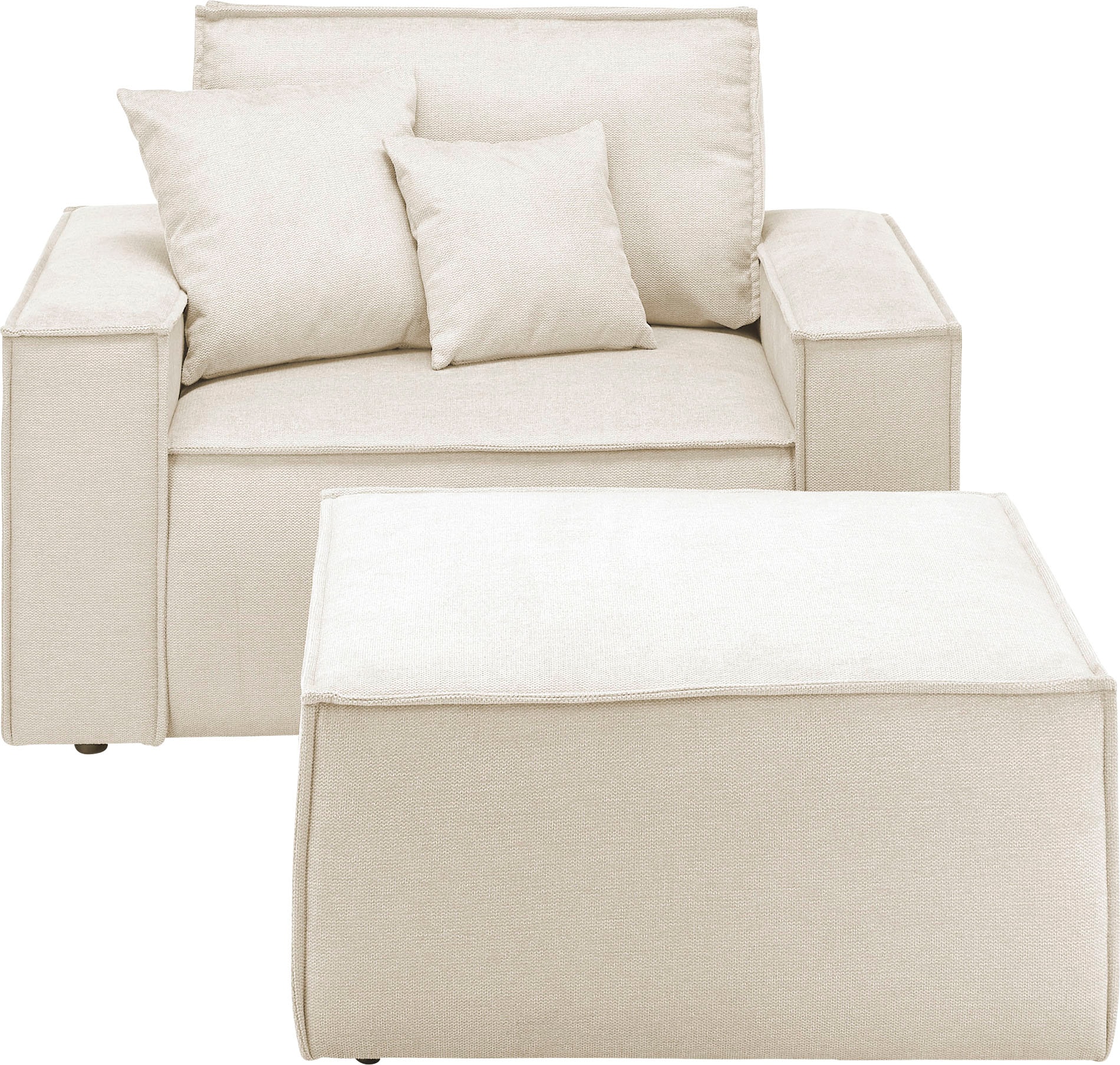 OTTO home Loveseat »FINNLEY Struktur fein, Loveseat & Hocker im Set, inkl. Zierkissen« 2 Stk. tlg. verfügbar in den Stoffqualitäten Bouclé, Struktur fein und Mega Cord