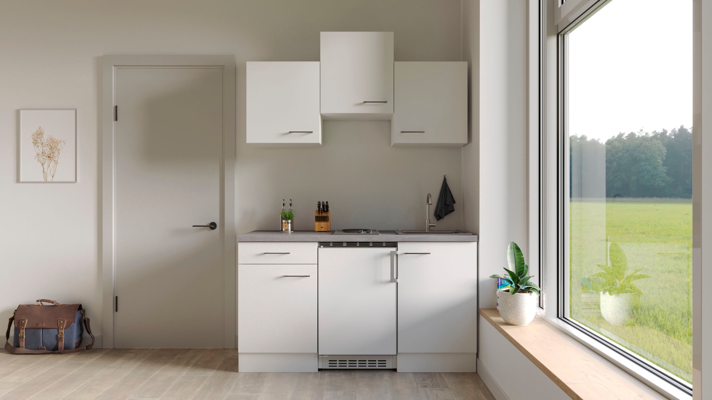 Flex-Well Küchenzeile »Kopenhagen«, Breite 150,5 cm, mit Unterbau-Kühlschrank, Kochfeld und Spüle