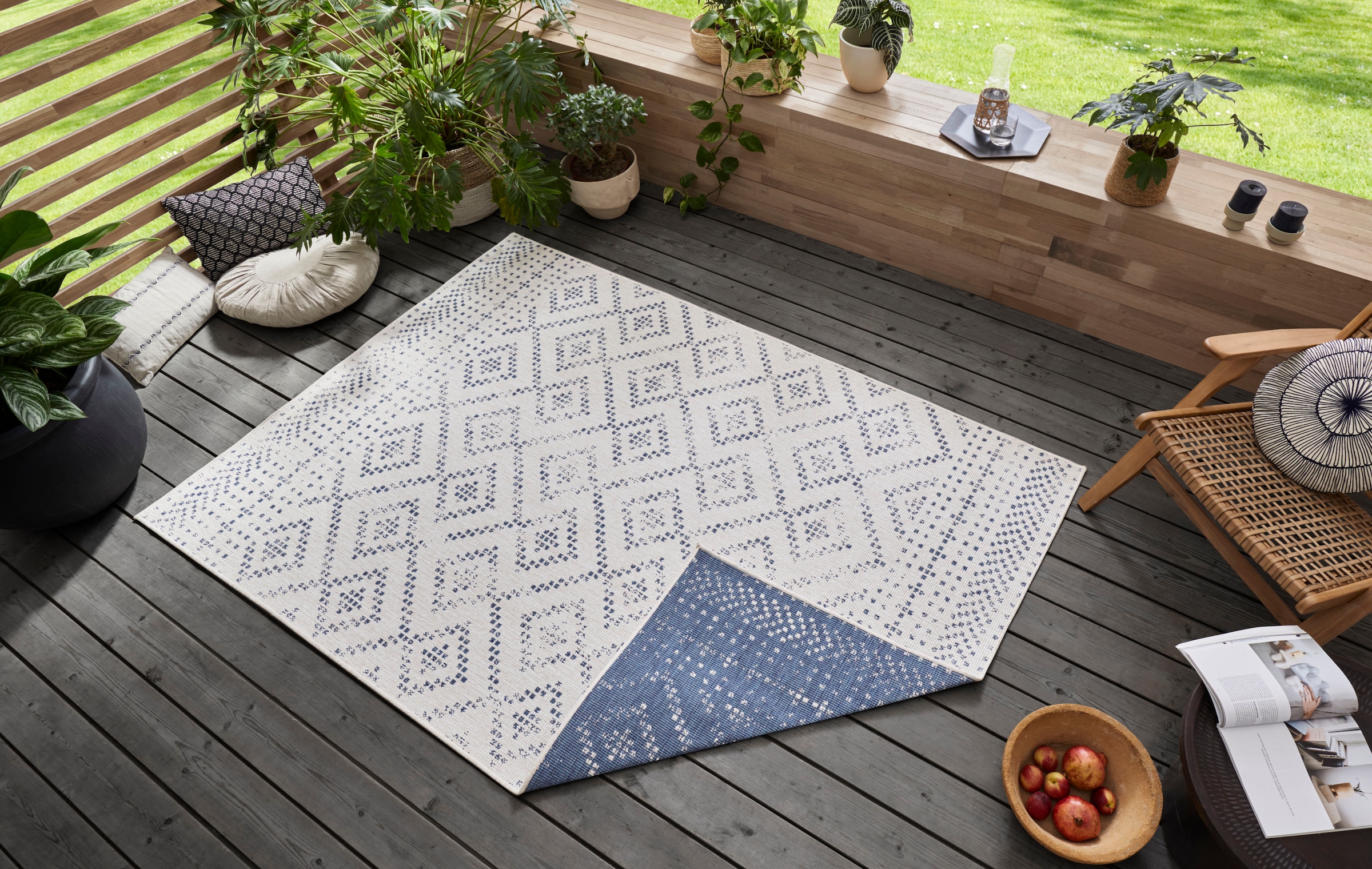 freundin Home Collection Teppich »Olympia«, rechteckig, 5 mm Höhe, In-& Outdoor, Wendeteppich, Wetterfest, Balkon, Garten, Wohnzimmer