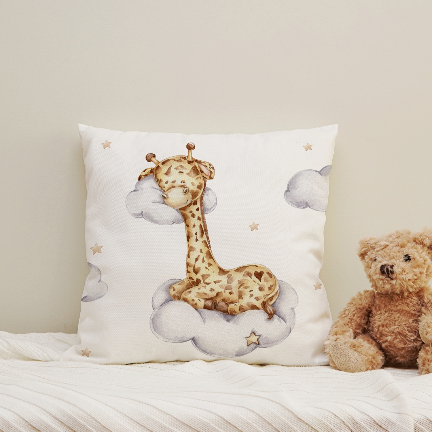 queence Dekokissen »Schlafende Giraffe«, Kissenhülle mit HD Premium Druck, geruchsneutral, 40x40cm