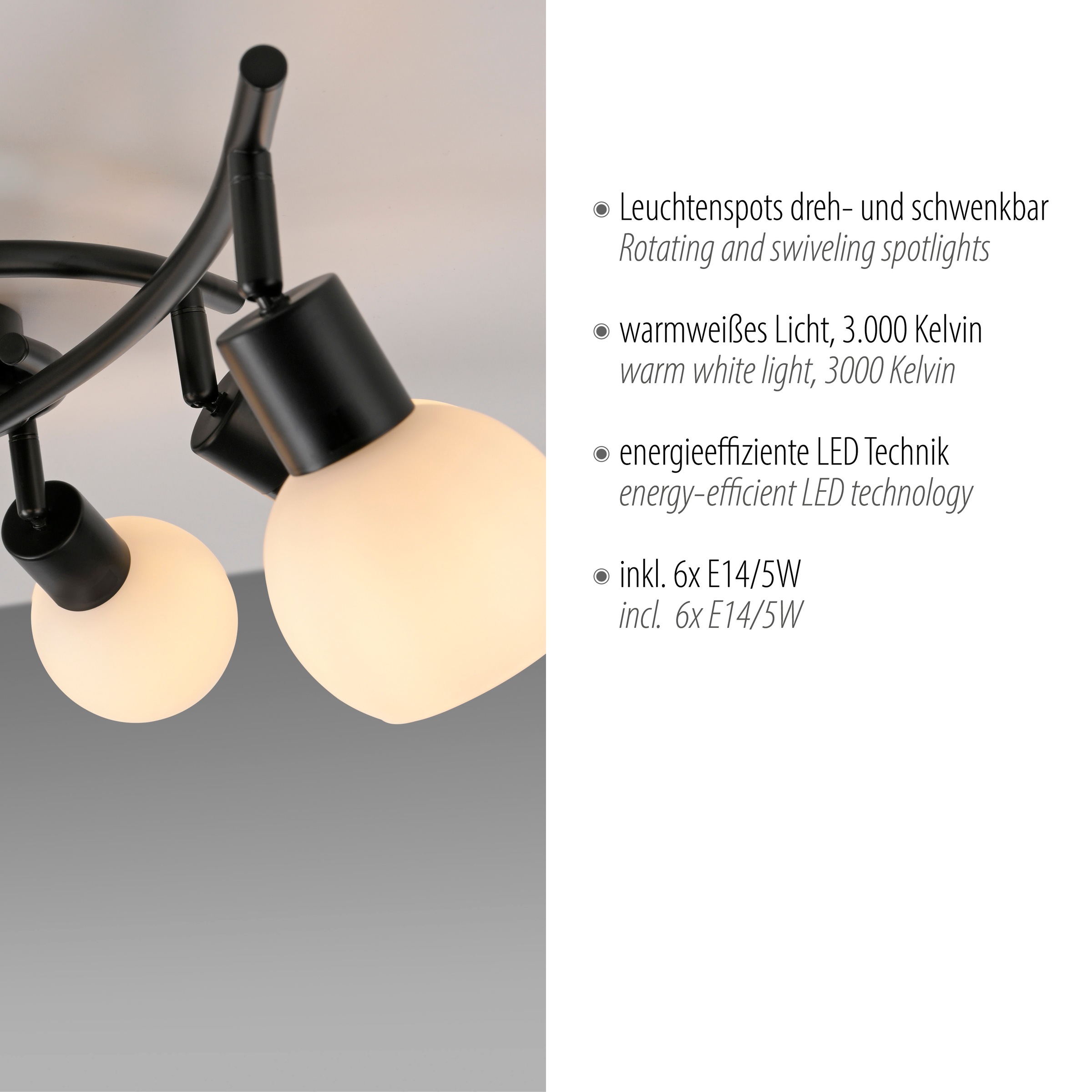 JUST LIGHT Deckenleuchte »LOKI«, 6 flammig, Leuchtmittel LED-Board | LED fest integriert, LED