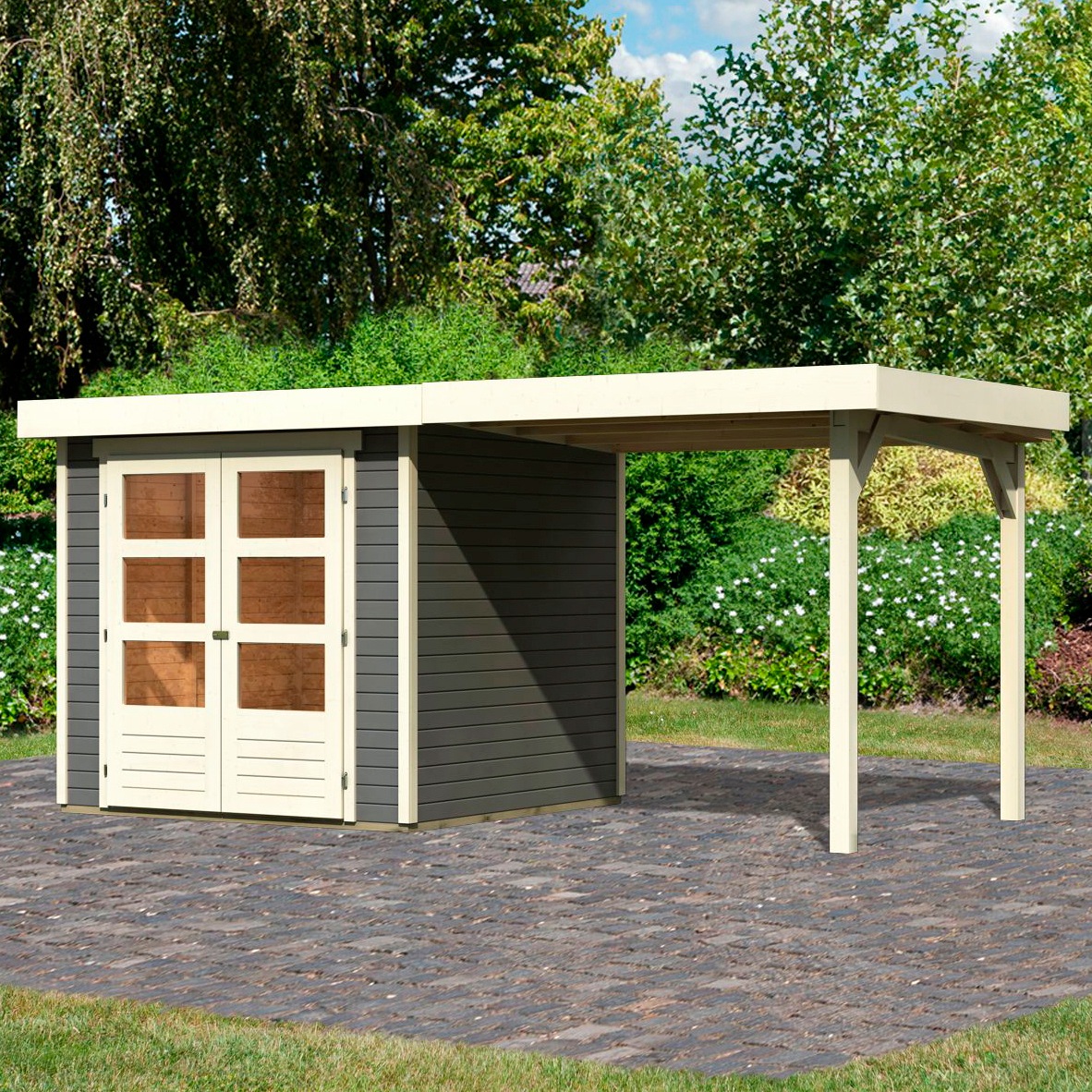 Karibu Gartenhaus »Askola 2« mit Anbaudach in grau