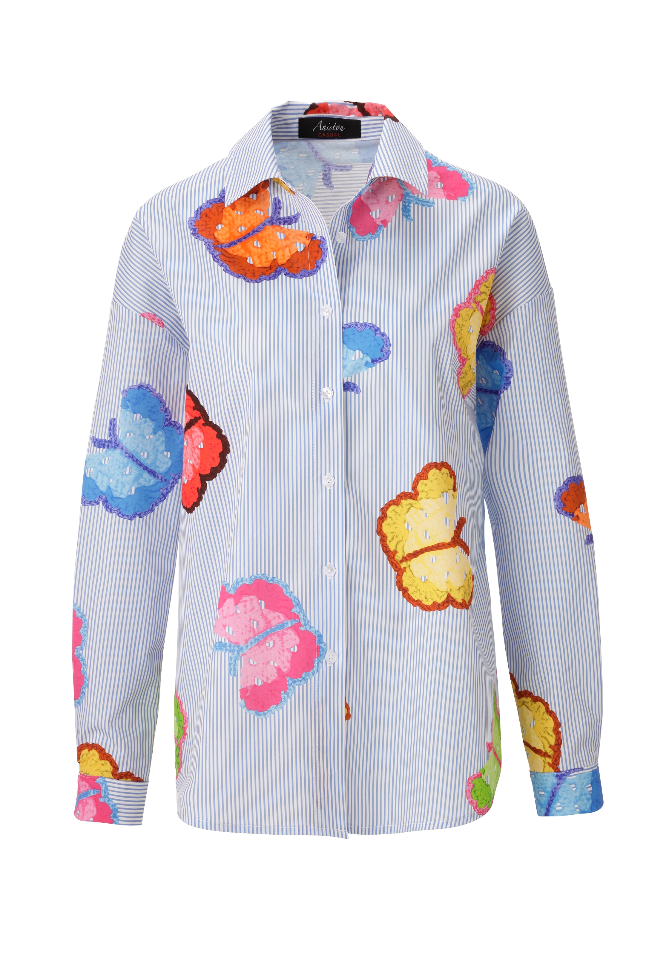 Aniston CASUAL Hemdbluse , gestreift und mit bunten Schmetterlingen bedruckt - NEUE KOLLEKTION