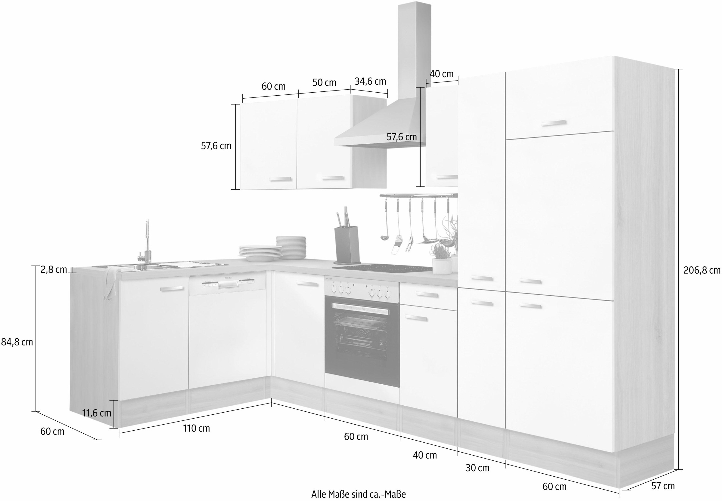 OPTIFIT Küchenzeile »Faro«, Stellbreite 300x175 cm, wahlweise mit E-Geräten,mit Apothekerschr.