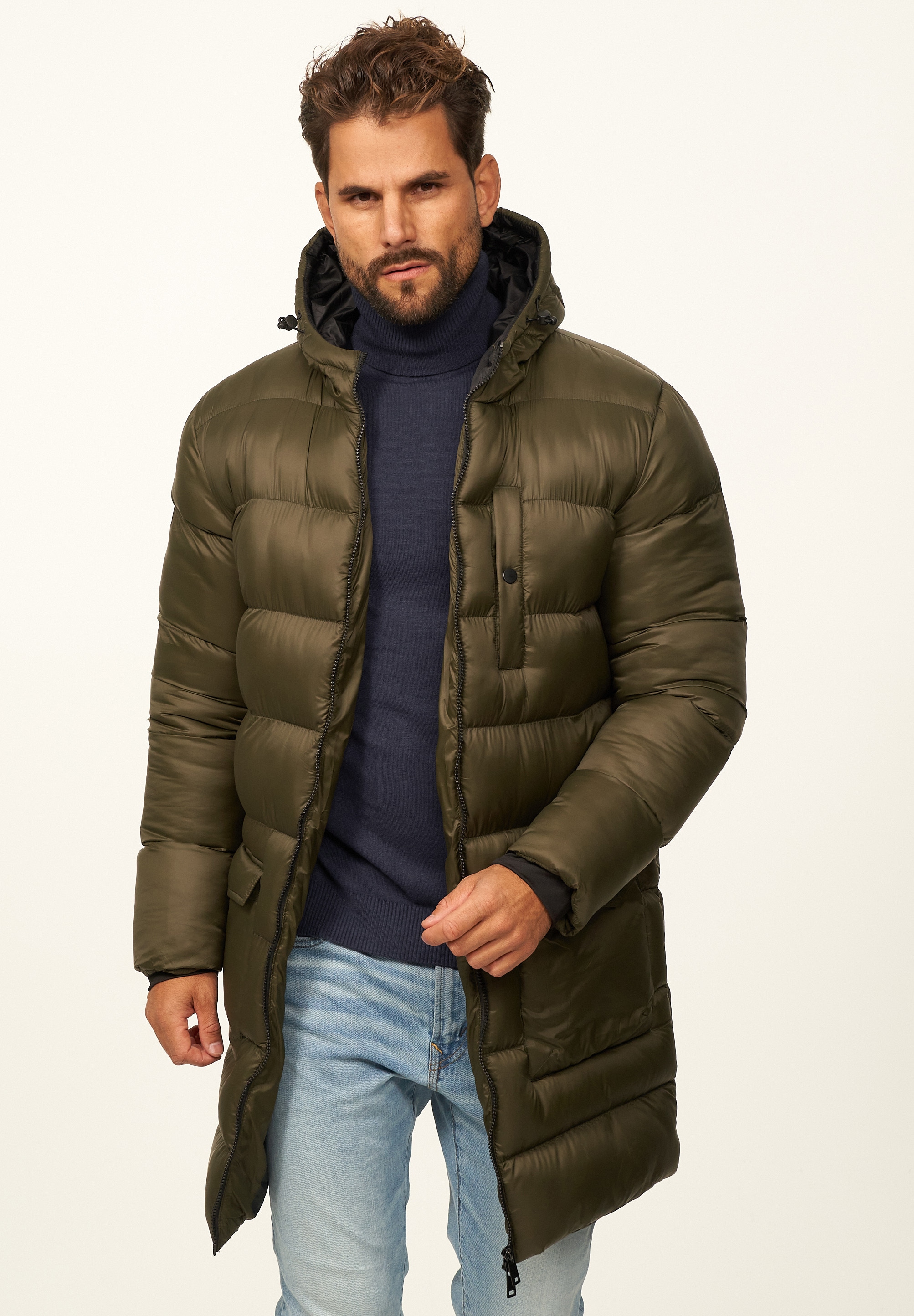 SOULSTAR Parka »Winterjacke als Langer Steppmantel - Winterparka« mit Kapuze Herren warme Pufferjacke Steppjacke - Leichter Wintermantel