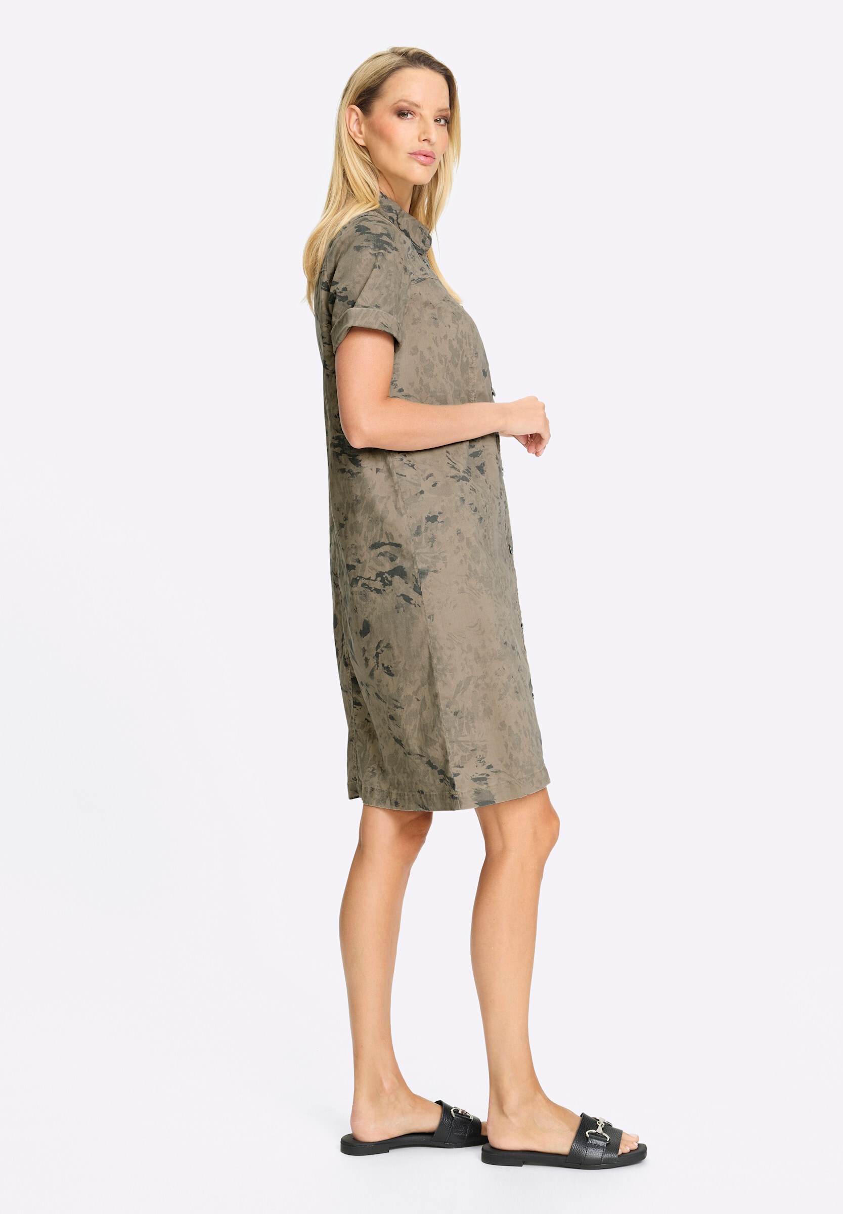 heine Hemdblusenkleid »Druck-Kleid Druckkleid Mit Knopfleiste, durchgehend« Ohne Taschen
