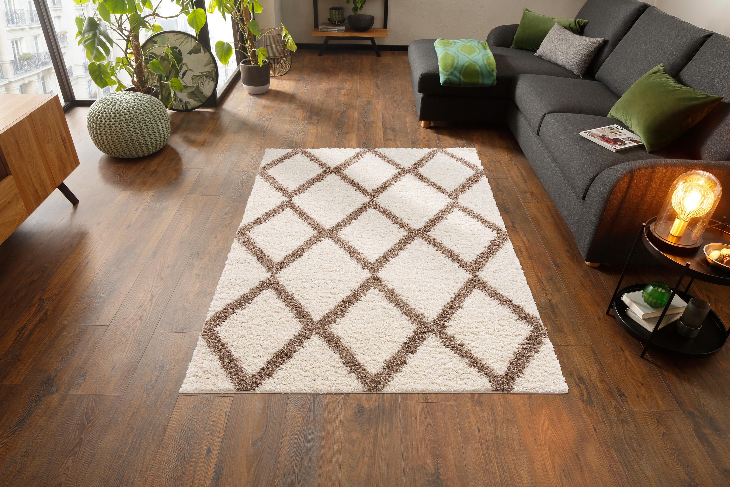 my home Hochflor-Teppich »Linz«, rechteckig, 31 mm Höhe, Rauten Design, Hochflor, besonders weicher Teppich, gewebt, rechteckig