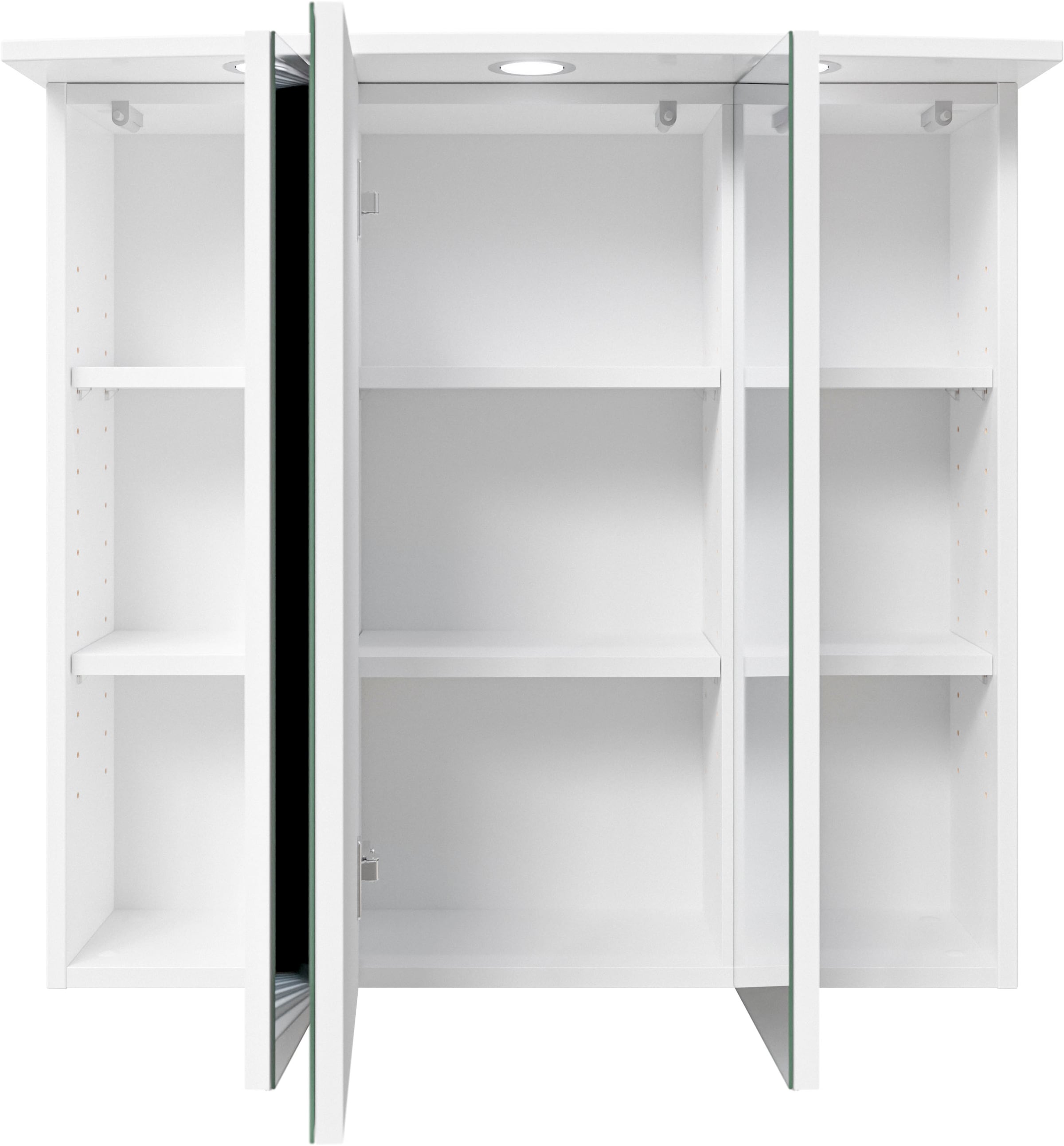 Saphir Spiegelschrank »Quickset 316 Badschrank, 3 Spiegeltüren, 6 Einlegeböden, 75 cm breit«, inkl. LED-Beleuchtung, Türdämpfer, Schalter-/Steckdosenkombination