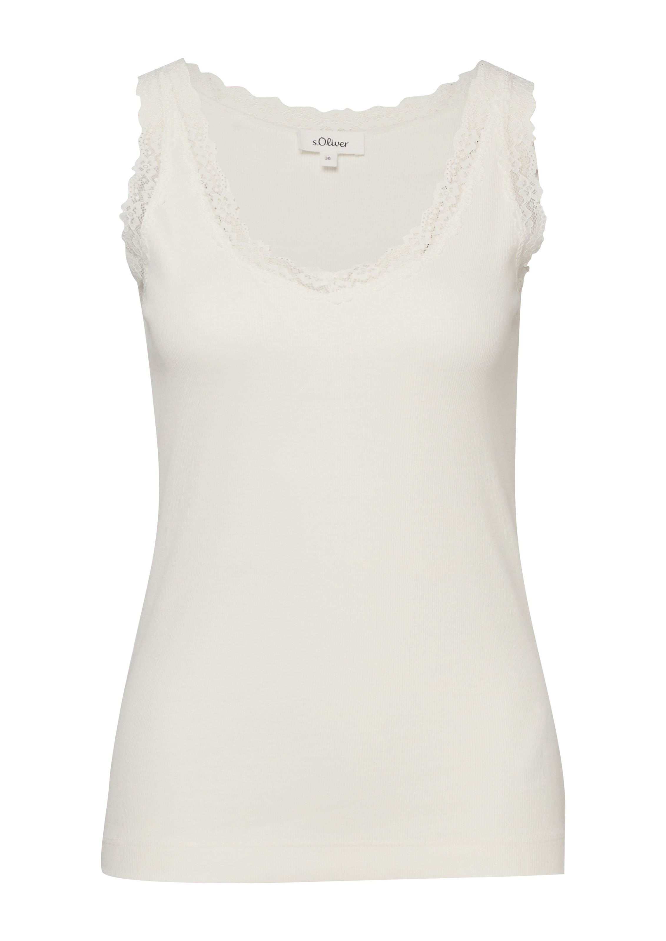 s.Oliver Spitzentop gerippte Qualität, mit Spitzenbesatz, figurbetont