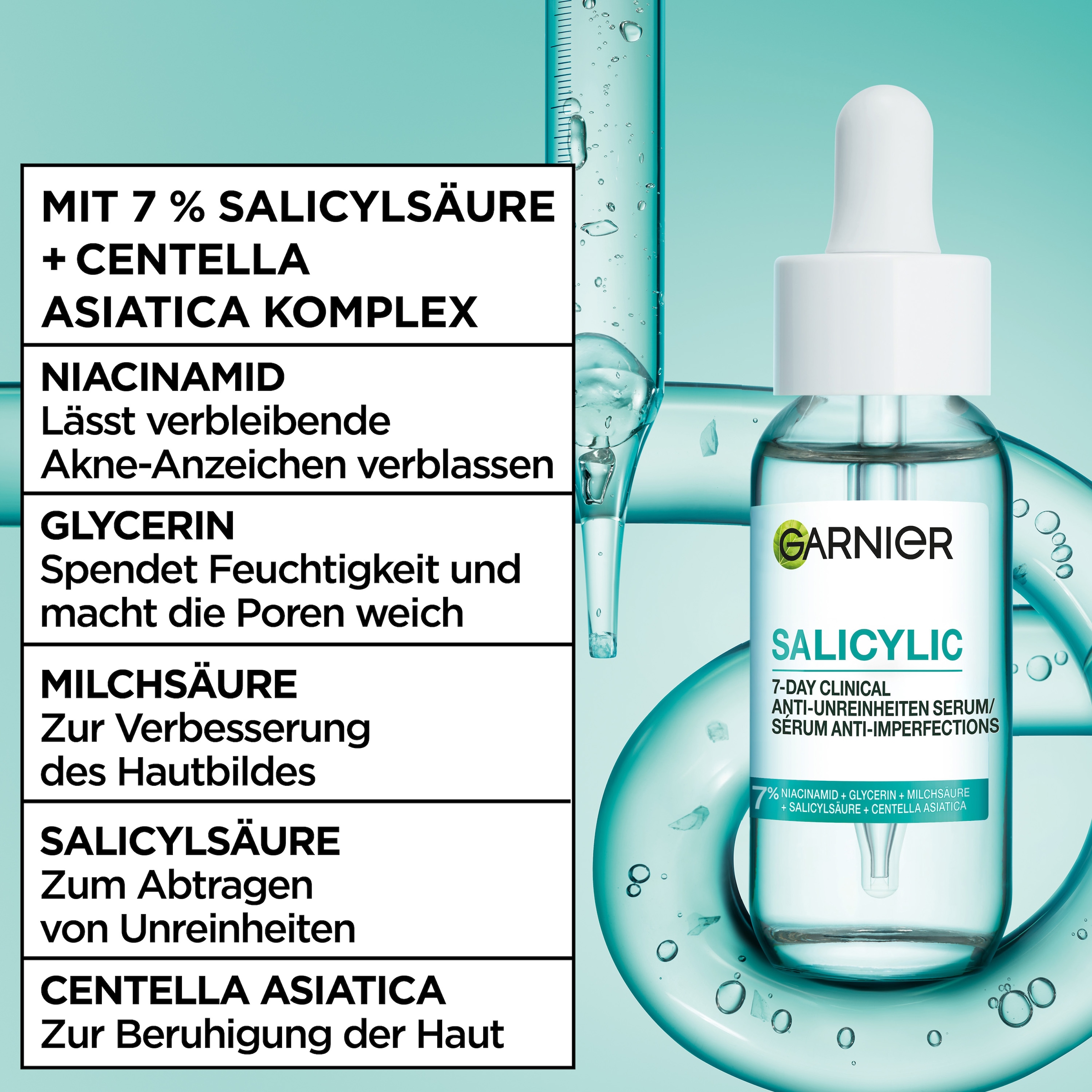GARNIER Gesichtsreinigungsgel »HAUTKLAR SALICYLIC 7-DAY CLINICAL ANTI-UNREINHEITEN SERUM« für unreine Haut, mit 7% Anti-Unreinheiten-Komplex