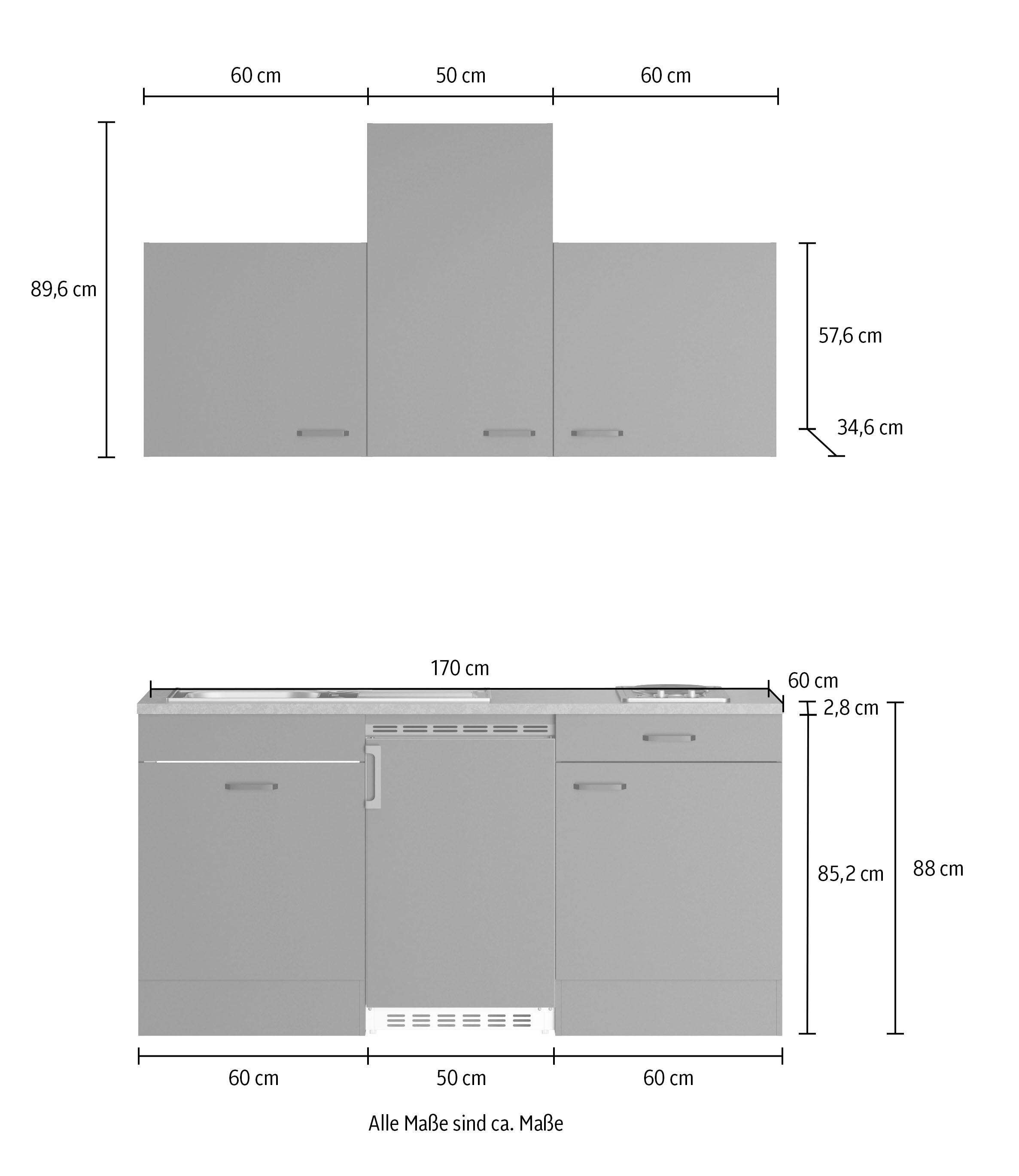 OPTIFIT Pantryküche »OPTImulti« Breite 170 cm, mit Unterbaukühlschrank und 2-Platten-Kochfeld