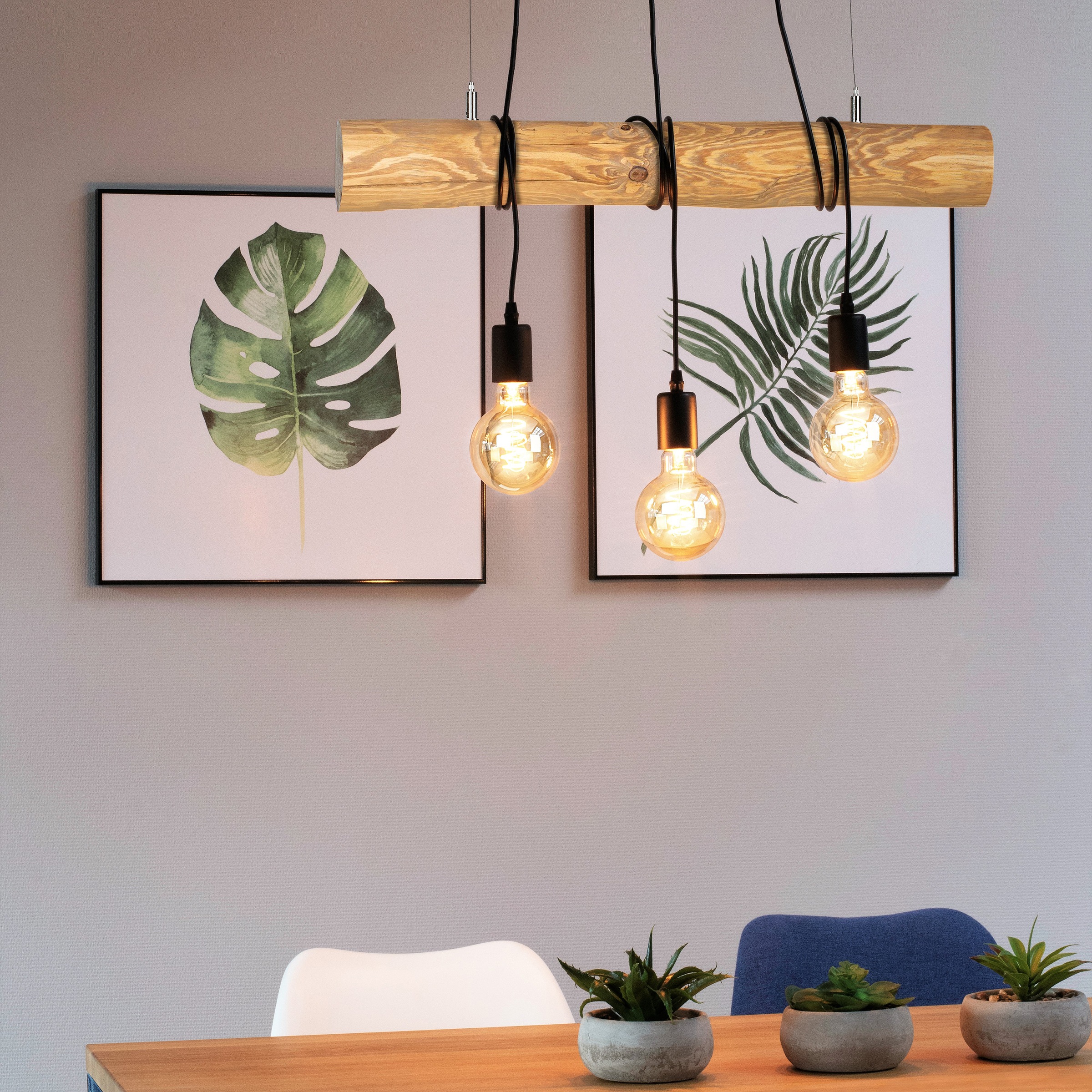 OTTO products Pendelleuchte »Jonne«, E27, 1 St., Hängelampe mit Massivholzbalken Ø 8-12 cm, Naturprodukt mit FSC®-Zertifikat, Kürzbar, Made in Europe, exklusiv Leuchtmittel