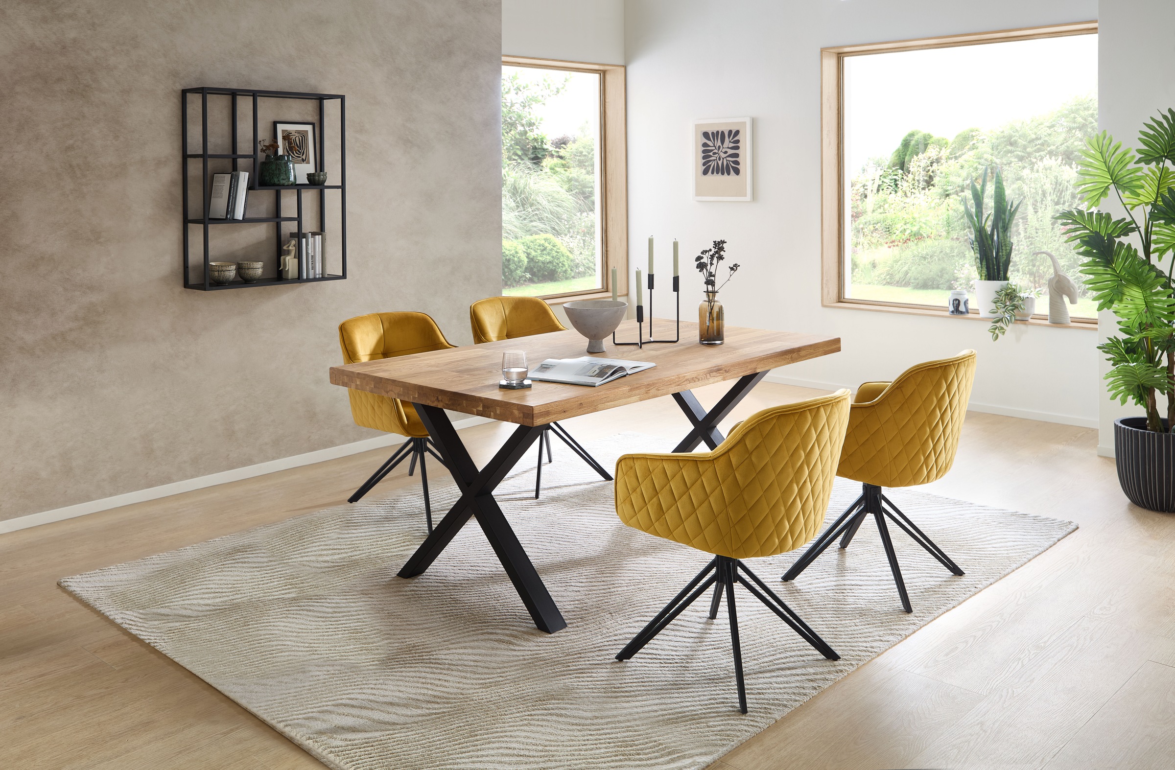 Stolkom Esstisch »Chris Esszimmertisch Eiche Massivholz, BxHxT 110x47x70 cm«, Gerade Kante, Industrial Style Eiche Massivholz
