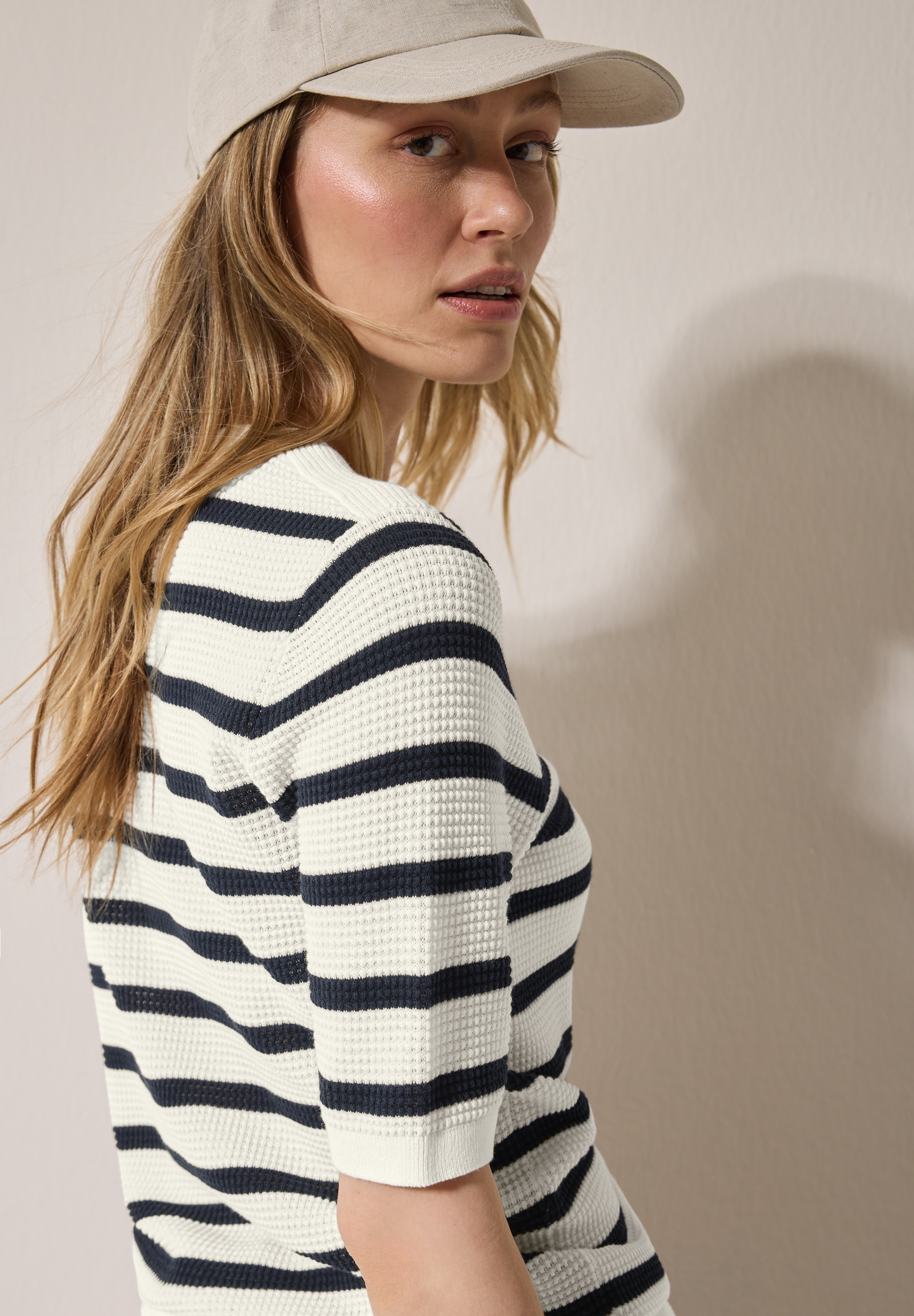 Cecil Kurzarmpullover, mit Streifen und in Struktur-Optik
