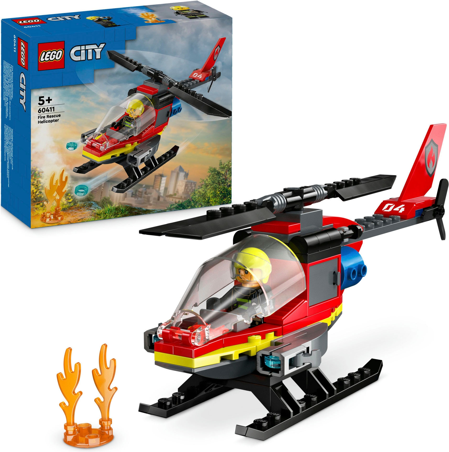 LEGO® Konstruktionsspielsteine »Feuerwehrhubschrauber (60411), LEGO City«, (85 St.), Made in Europe