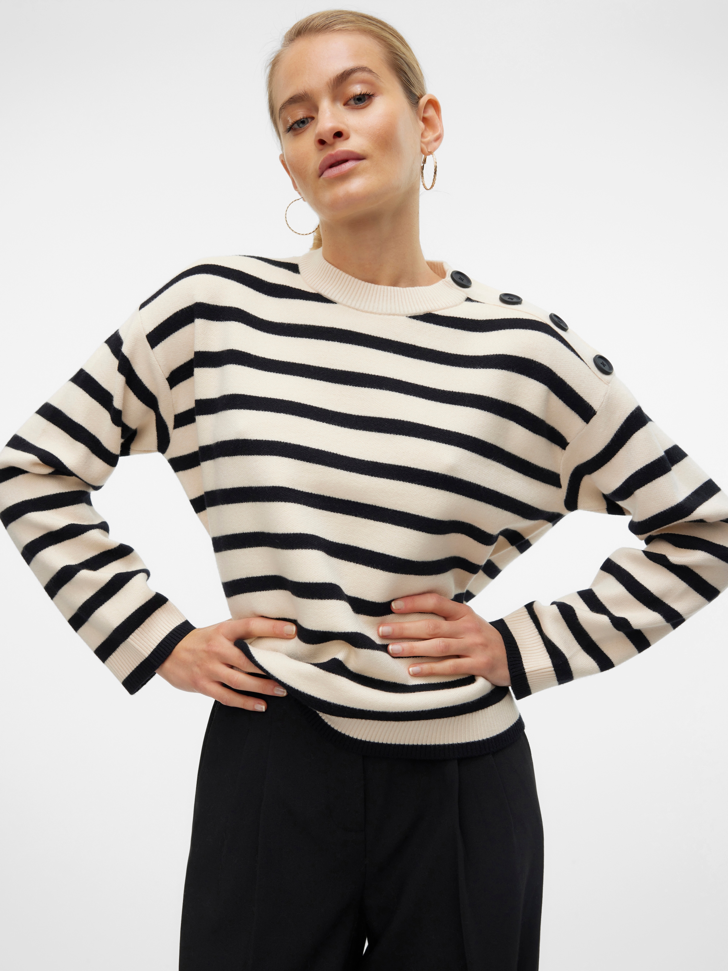 Vero Moda Rundhalspullover »VMSABA LS O-NECK BUTTON PULLOVER GA NOOS«