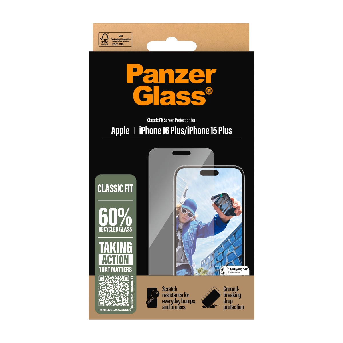 PanzerGlass Displayschutzglas »Classic Fit Screen Protection«, für Apple iPhone 16 Plus, Displayschutzfolie, Schutzfolie, Bildschirmschutz, kratz- & stoßfest