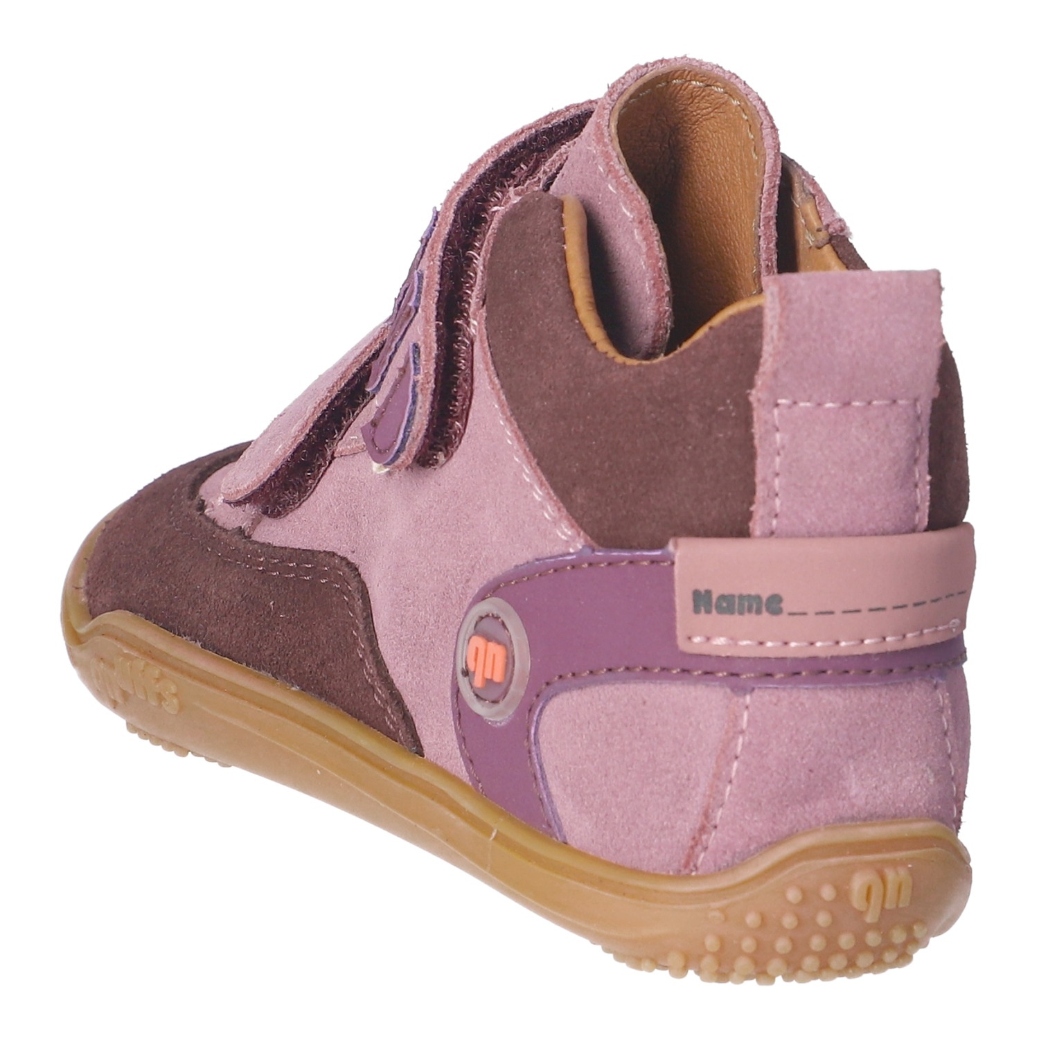 qnuffs Barfußschuh »Kastanie«  Klettschuh, mit Namensschild an der Ferse, kürzbarer Klettriemen