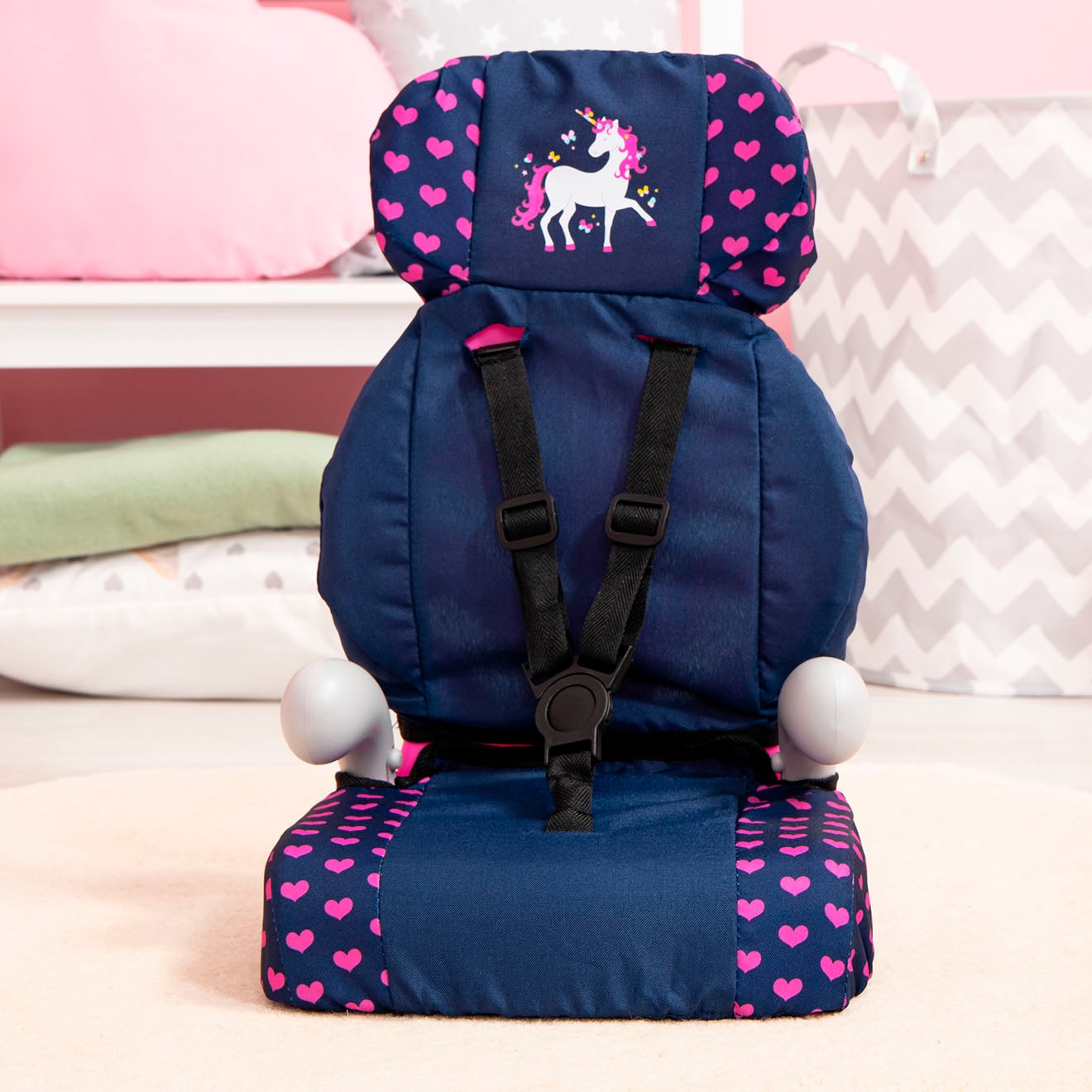 Bayer Puppen Autositz »Deluxe blau/pink Einhorn«