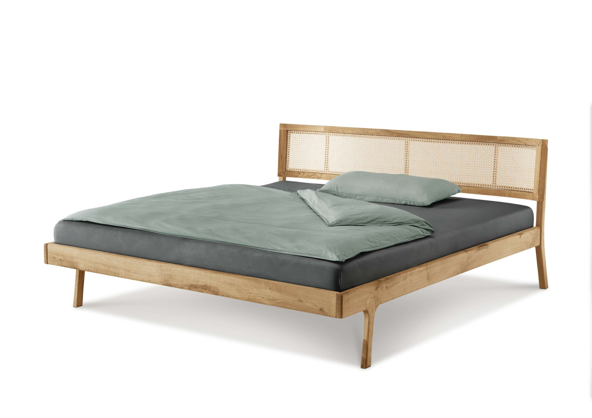 andas Bett »Hällevik Doppelbett, Massivholzbett, OTTOs Choice, hyggeliger Stil«, massive FSC-zertifizierte Eiche geölt, Kopfteil mit Wiener Geflecht