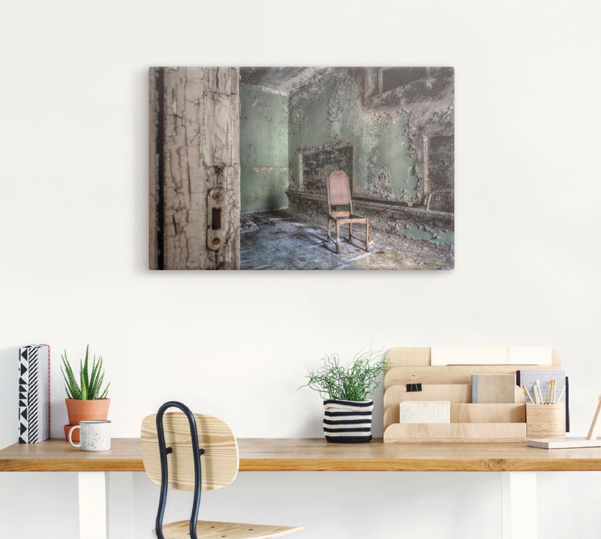 Artland Leinwandbild »Lost Place - einsamer Stuhl« Fenster & Türen 1 Stk. tlg. auf Holzrahmen gespannt
