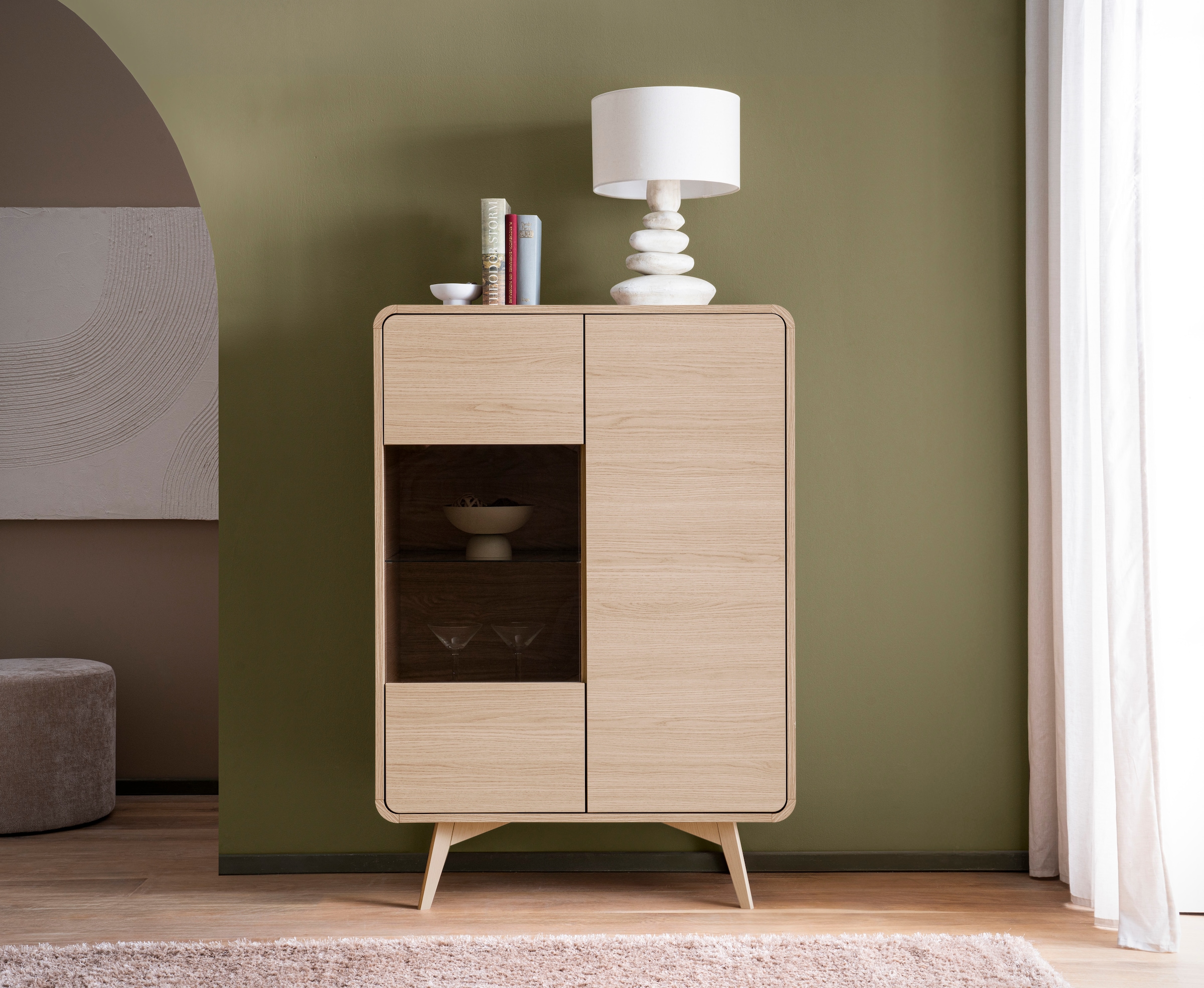 Home affaire Vitrine »Torsby, moderne Glasvitrine, Stauraumelement, Schrank« abgerundete Ecken, ausreichend Stauraum, vielseitig einsetzbar