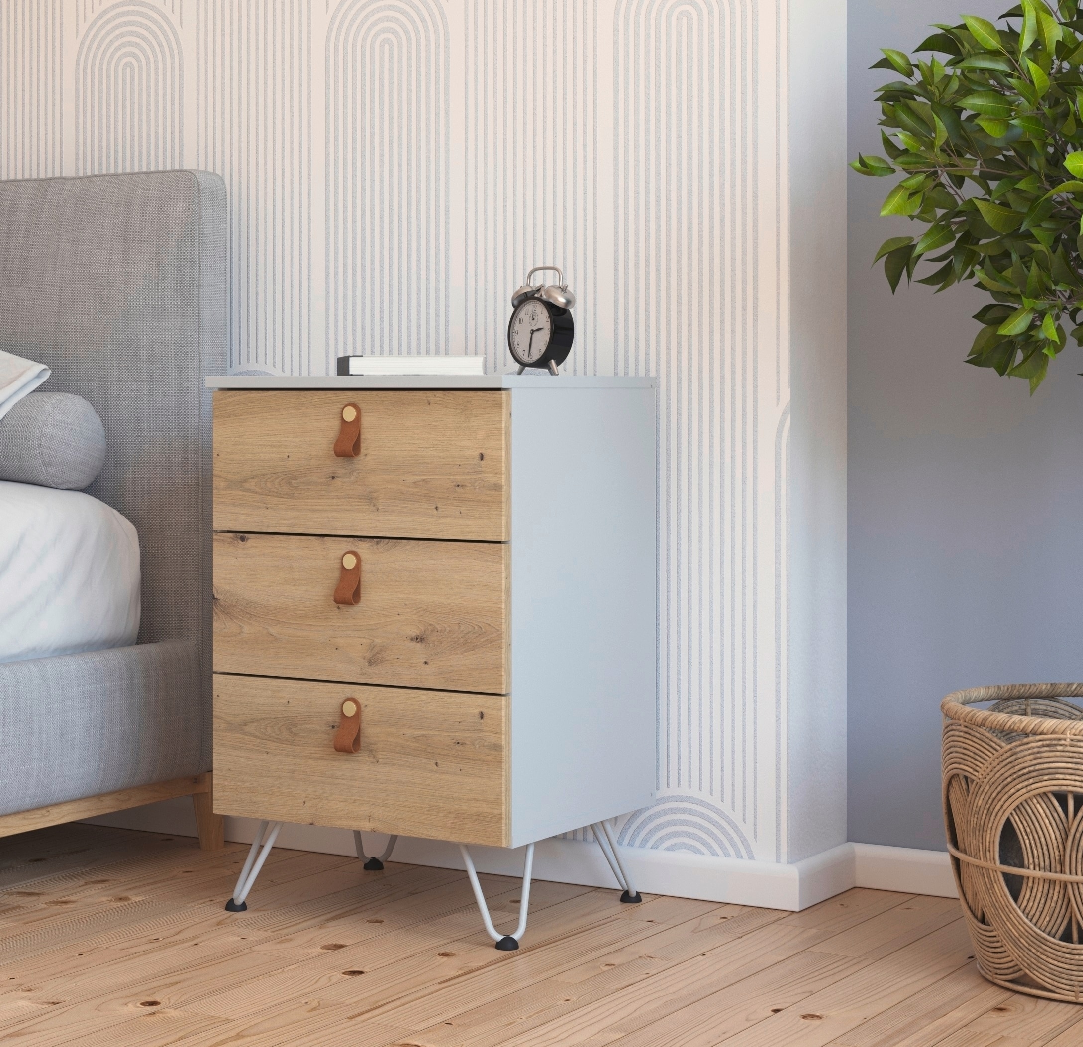 rauch Nachtkommode »Homey by Aditio«, mit Grifflaschen in Leder, 3 Schubladen mit Softclose-Funktion