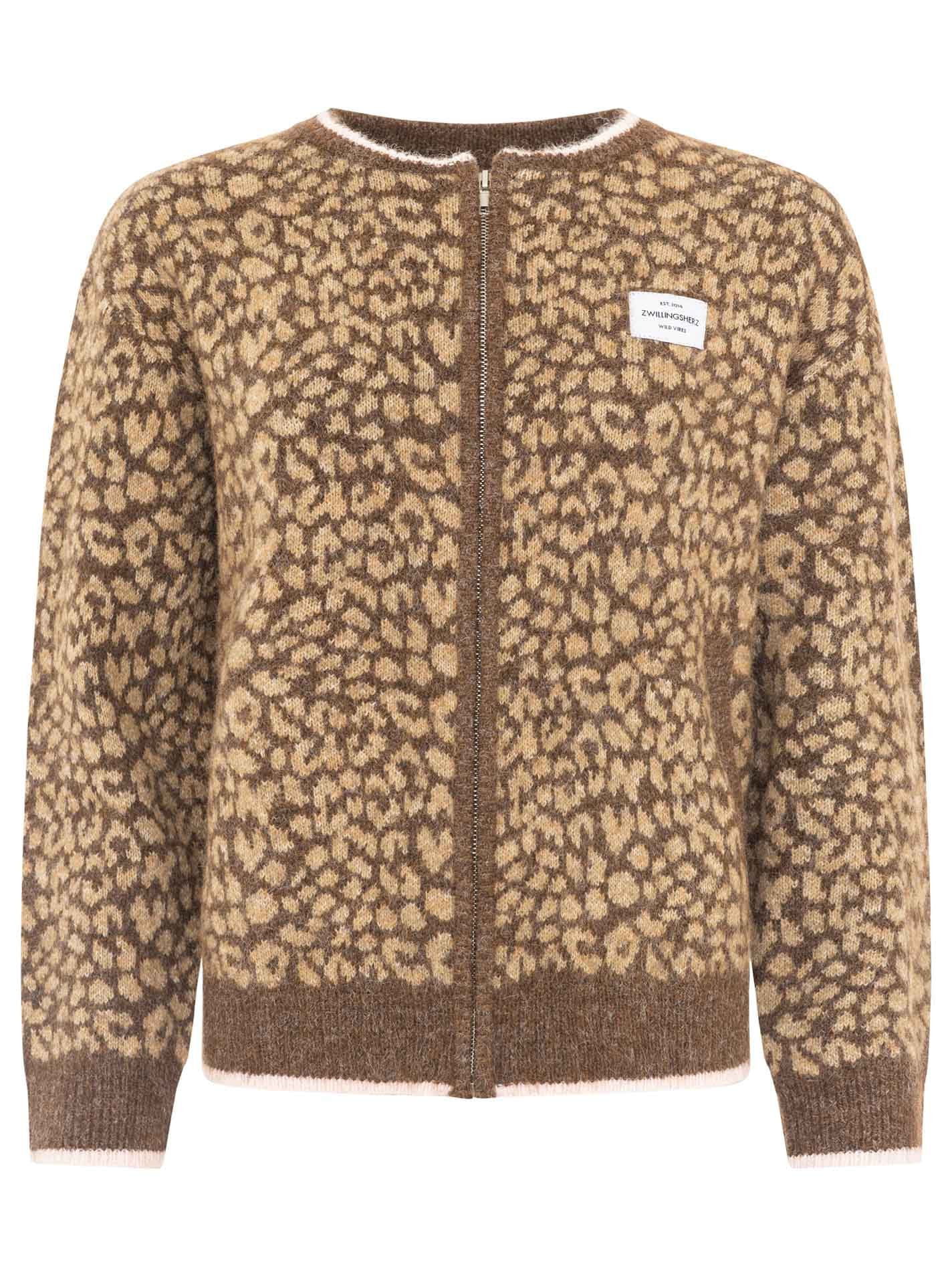 Zwillingsherz Strickjacke »"Leo & Patch"« Reißverschluss, Eingriffstaschen, Logopatch, farbige Kanten, Leomuster