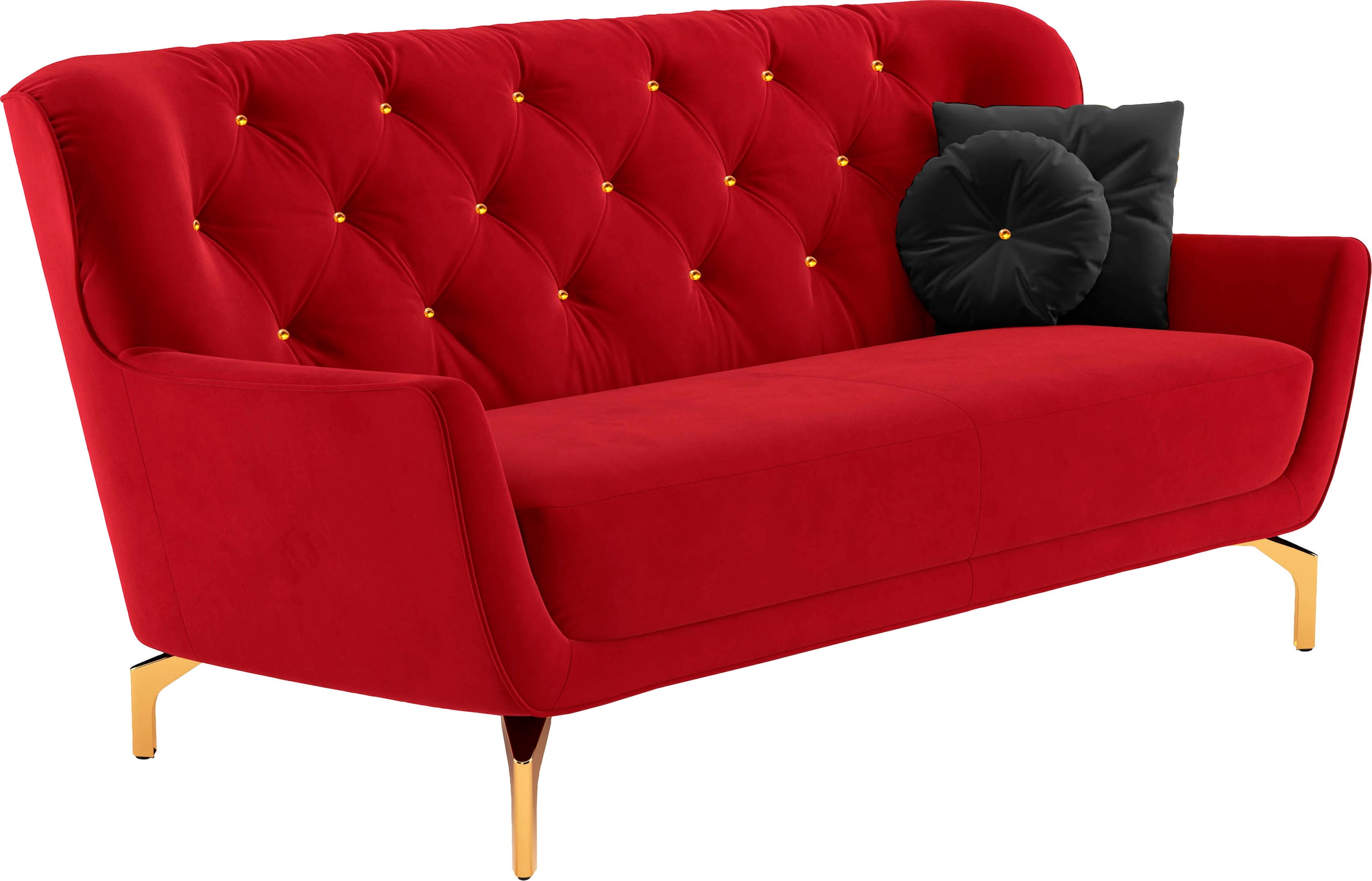 sit&more Polstergarnitur »Orient 3«, (2 tlg.), inkl. 4 Zierkissen mit Strass-Stein, goldfarbene Metallfüße