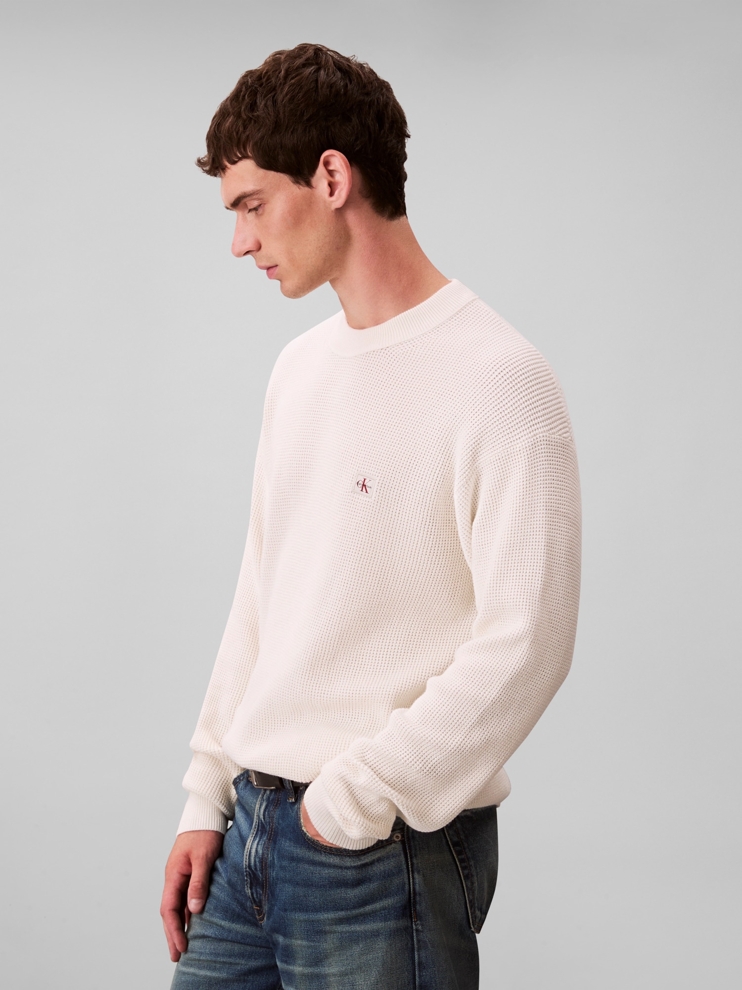 Calvin Klein Jeans Rundhalspullover »LS EZ COTTON WAFFLE CRWNK SWTR 9« Rundhalsausschnitt, regular fit