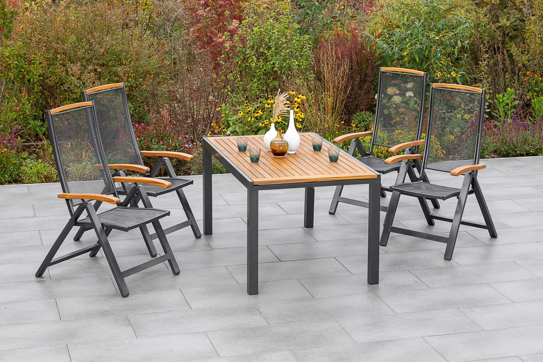 MERXX Garten-Essgruppe »Tilos«, 4 ausziehbarem Klappsessel Tisch tlg.), (5 mit bei kaufen OTTO