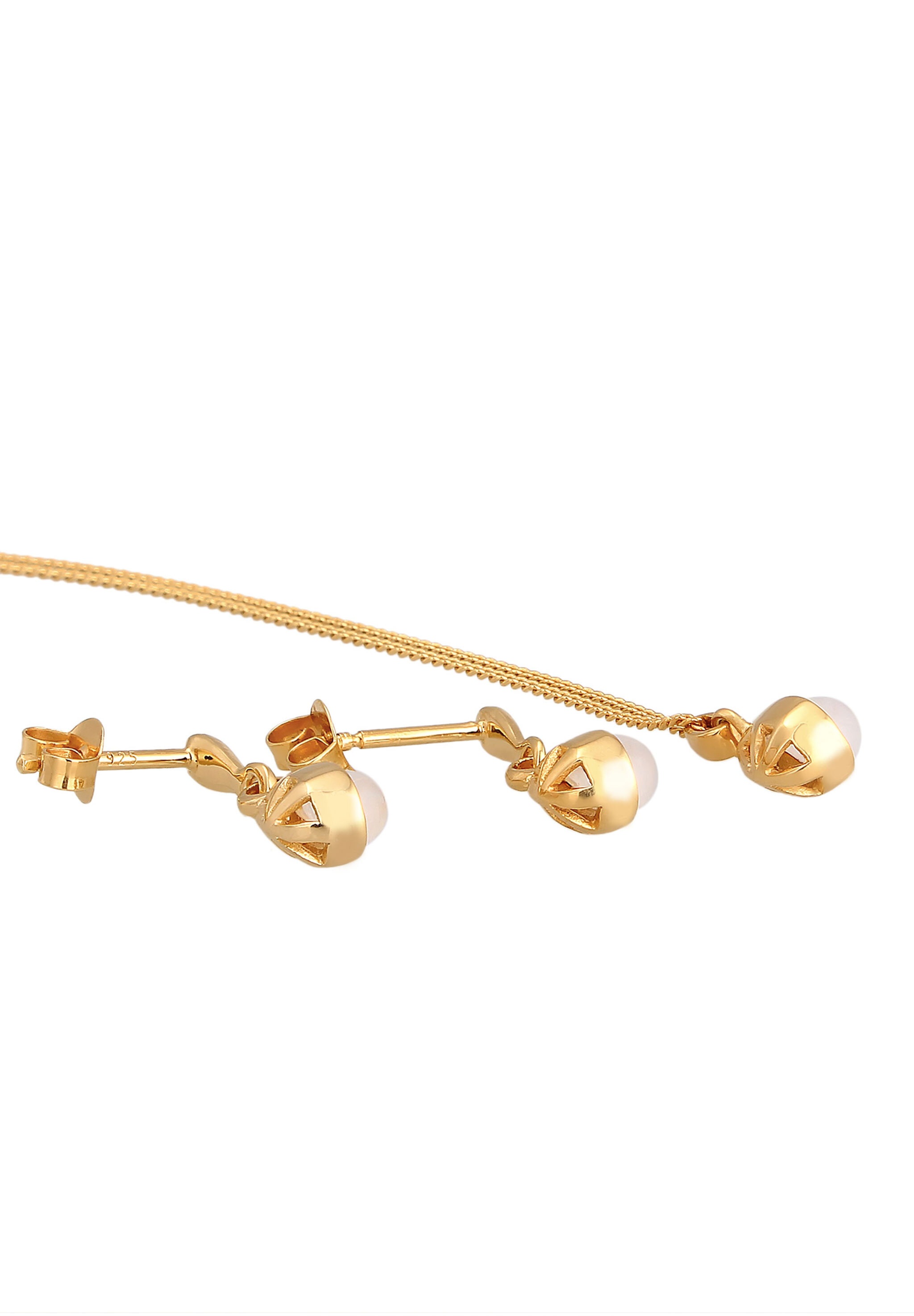 Elli Premium Ohrring und Ketten Set »Schmuckset Mondstein Kette Ohrhänger 925 Silber vergoldet« ()