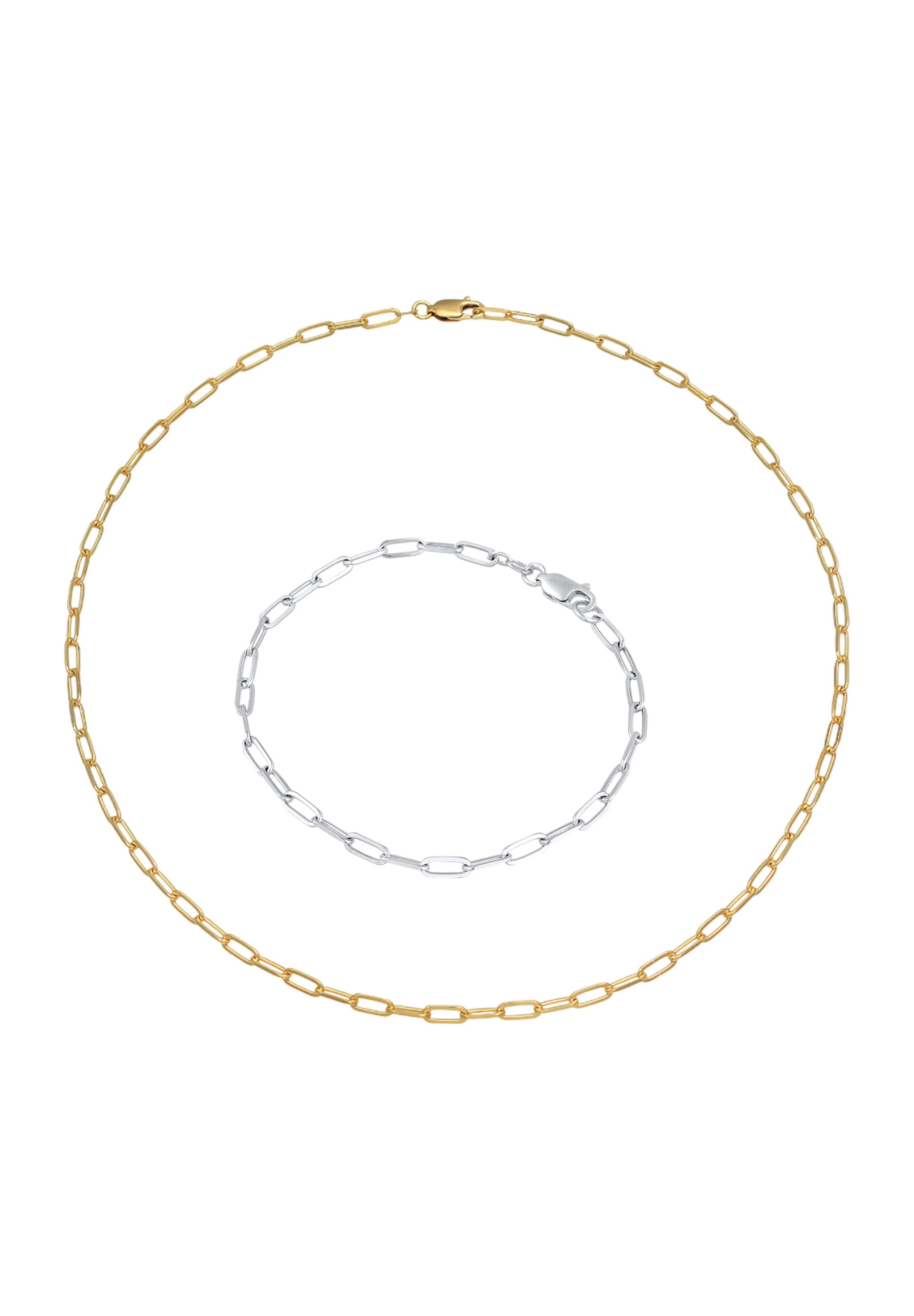 Elli Ohrring und Ketten Set »Schmuckset Halskette Armband Bicolor 925 Sterling Silber vergoldet«