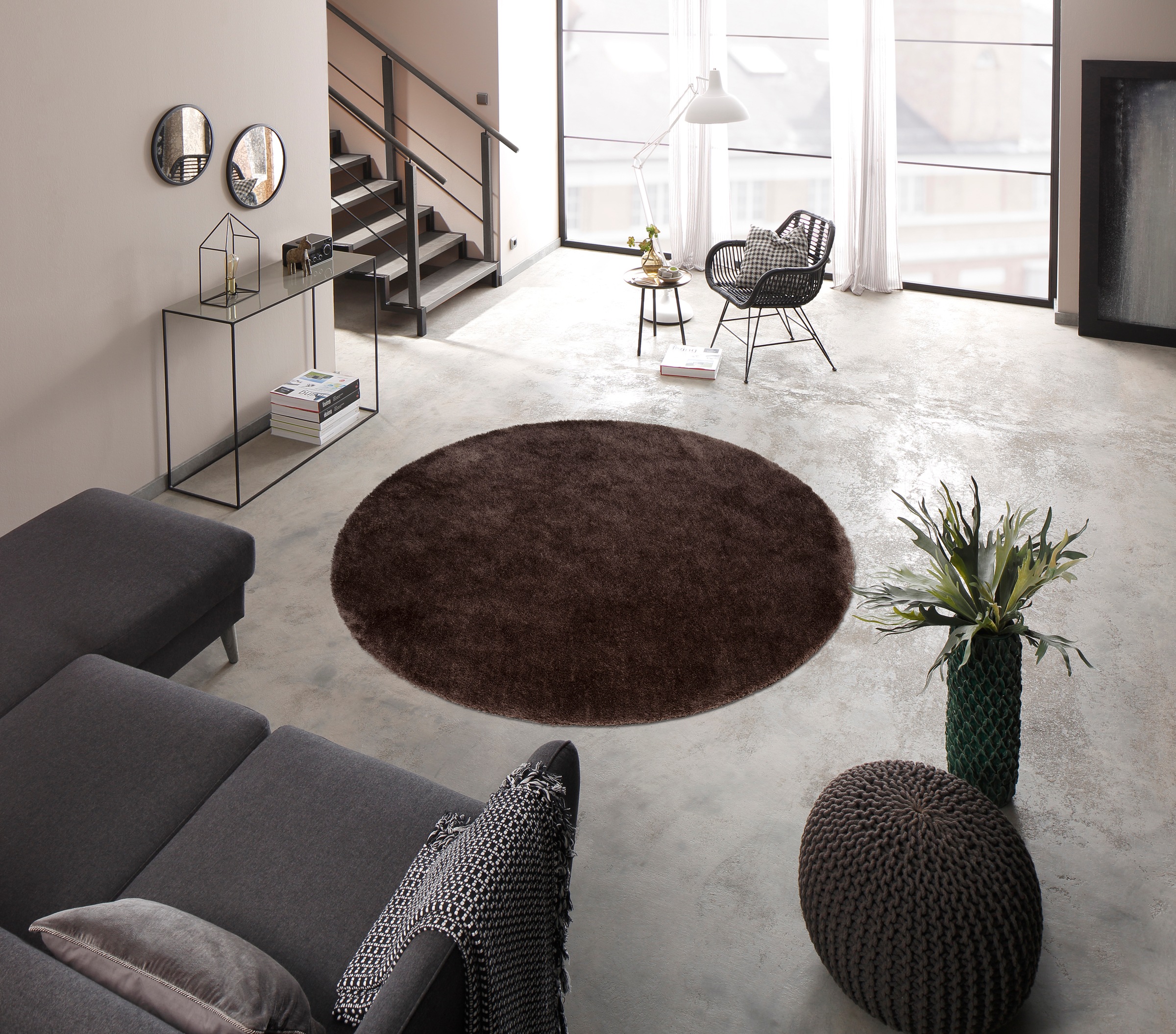 Bruno Banani Hochflor-Teppich »Dana Teppich, Kundenliebling«, rund, 30 mm Höhe, unifarben, Mikrofaser Teppiche, Wohnzimmer, Schlafzimmer, Esszimmer