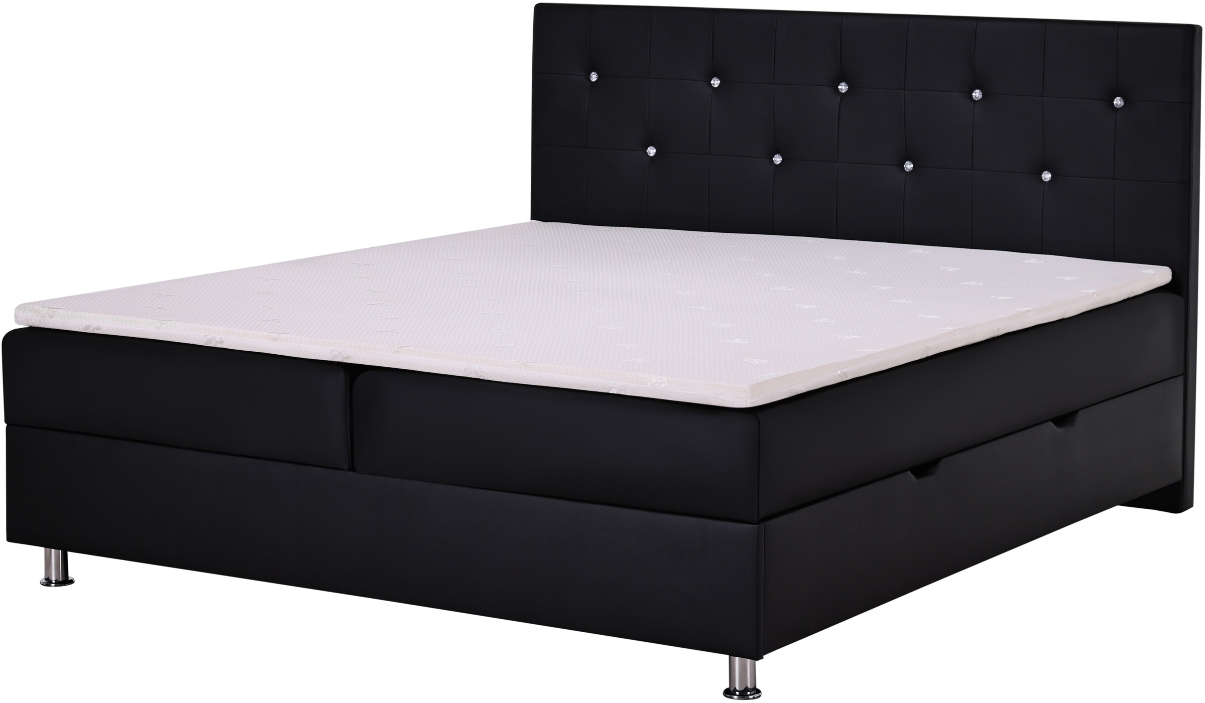 Home affaire Boxbett »Big Noux aus schwarzem Kunstleder mit Kristallsteinen im Kopfteil« inkl. Bettkasten, erhältlich in der Größe 180x200cm