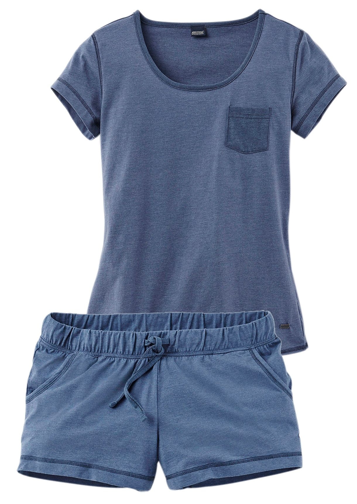 Arizona Shorty 2 Stk. tlg., meliert mit Rundhalsausschnitt Brusttasche