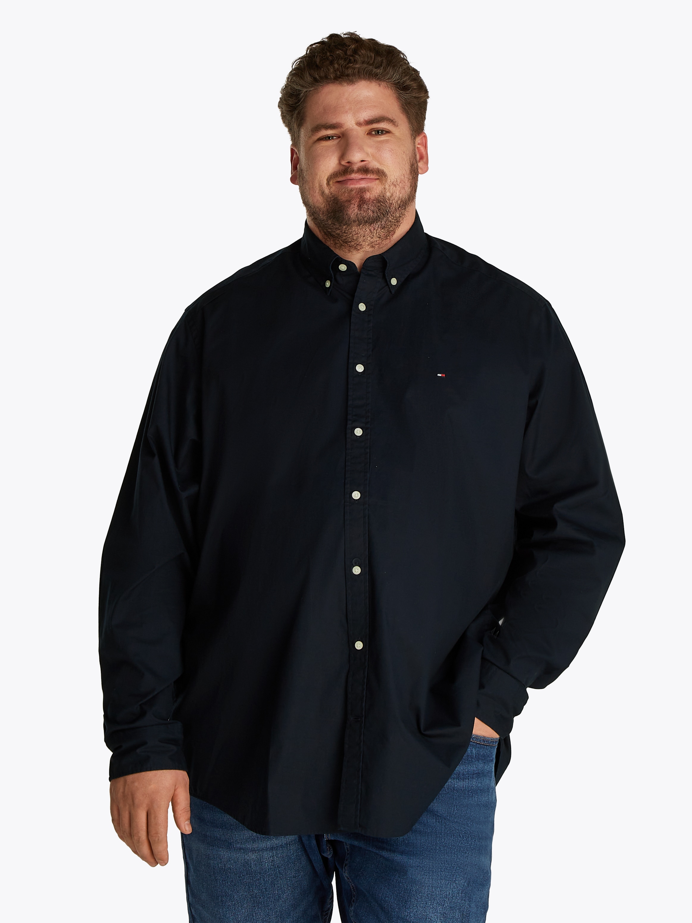 TOMMY HILFIGER Big & Tall Langarmhemd »BT-FLEX POPLIN SOLID RF SHIRT-B«, Große Größen